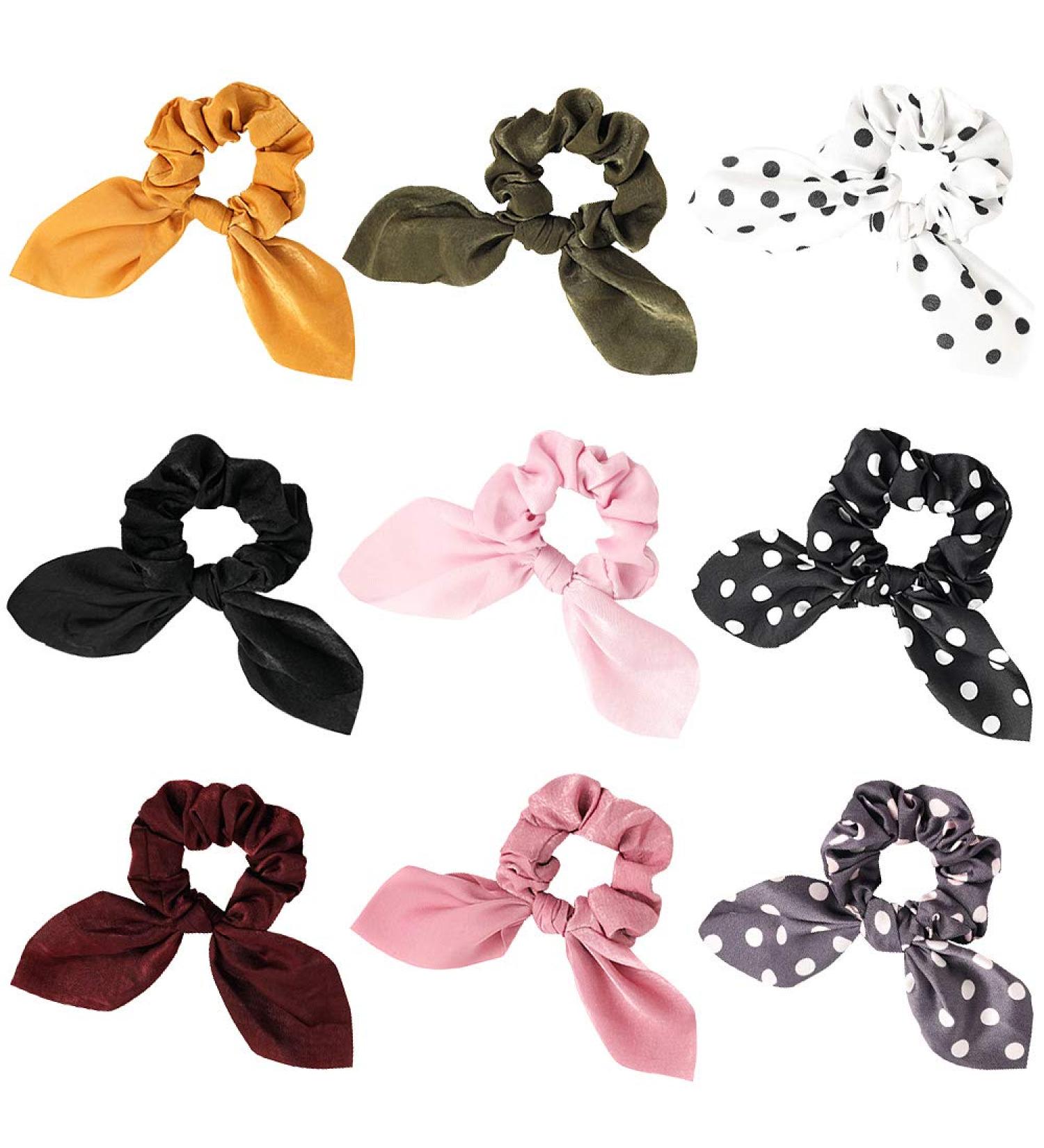 Satin Silk Scrunchies with Bunny Ear Bow - Elegant Hair Ties for Ponytails - Buy Online on SooperMarket.com