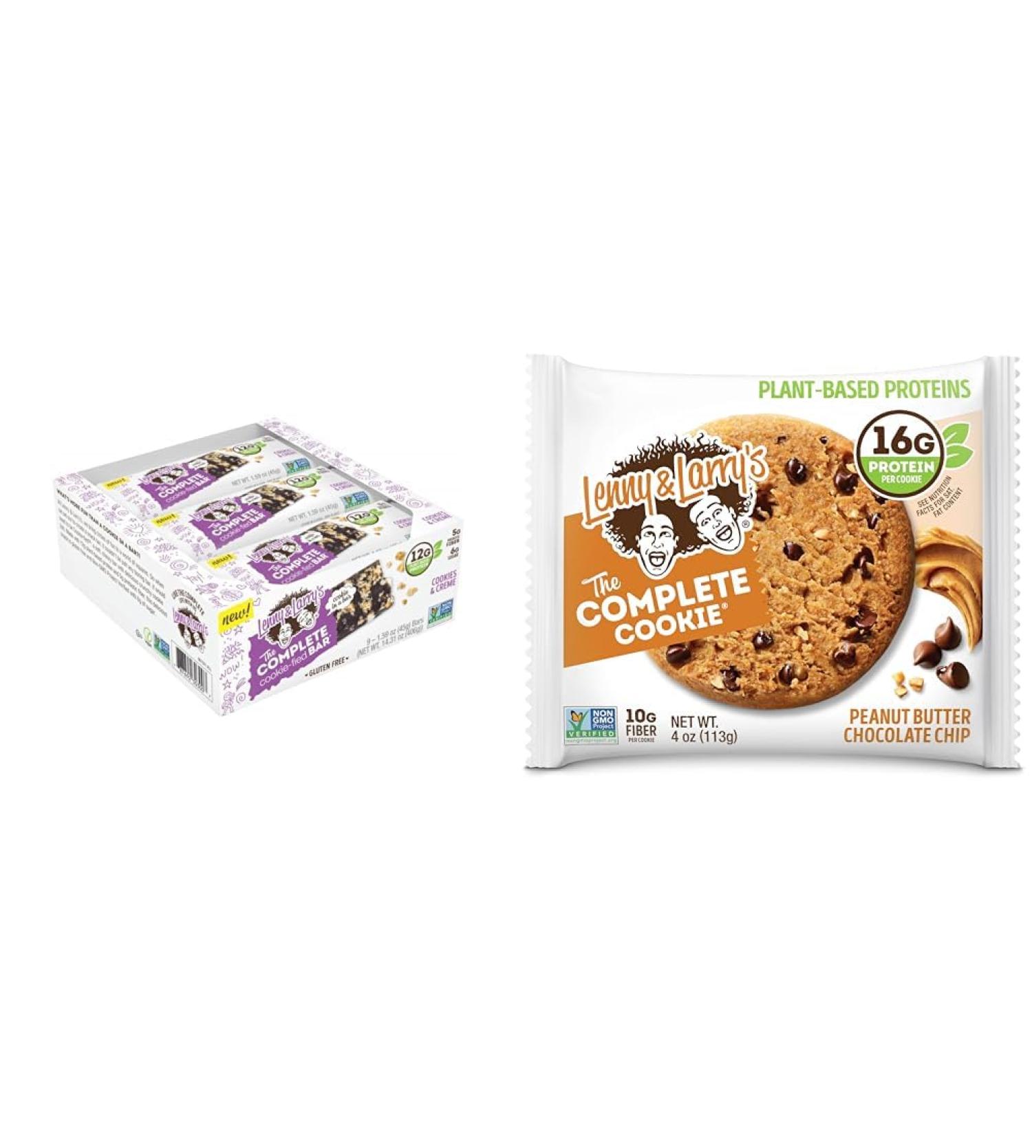 Lenny & Larry's The Complete Cookie-fied Bar Plant-Based Protein Bar Vegan and Non-GMO & The Complete Cookie Peanut Butter Chocolate Chip 16g Plant Protein 4 Ounce Cookie - Buy Online on SooperMarket.com