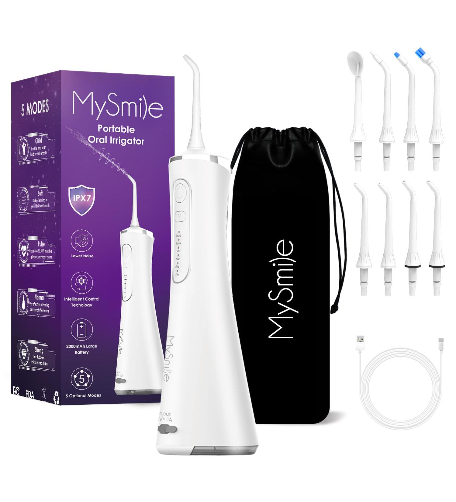 Water Dental Flosser Cordless Oral Irrigator - 5 Cleaning Modes, 4 Jet Tips - IPX7 Waterproof, USB Rechargeable - Teeth Cleaning Tool with PU Bag - White - Buy Online on SooperMarket.com