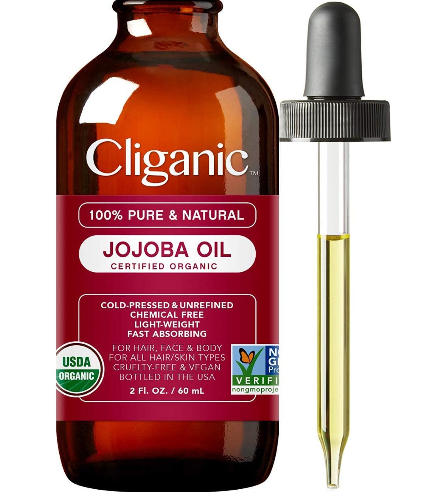 Cliganic USDA Organic Jojoba Oil - 100% Pure, Cold Pressed, Hexane Free - 2oz | For Hair & Face - Base Carrier Oil - Buy Online on SooperMarket.com