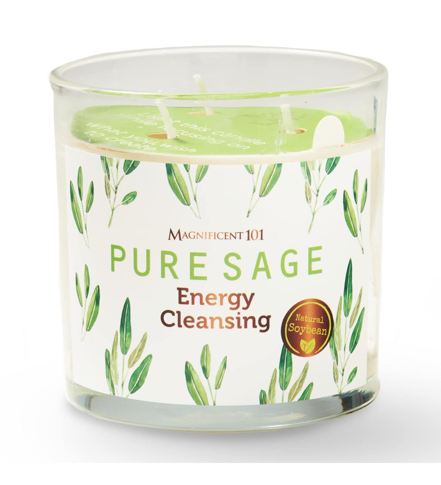 Magnificent 101 Aromatherapy Candles - Pure Sage 14 oz Soy Wax | 56 Hours Burn Time | Natural Energy Cleansing & Manifestation - Buy Online on SooperMarket.com