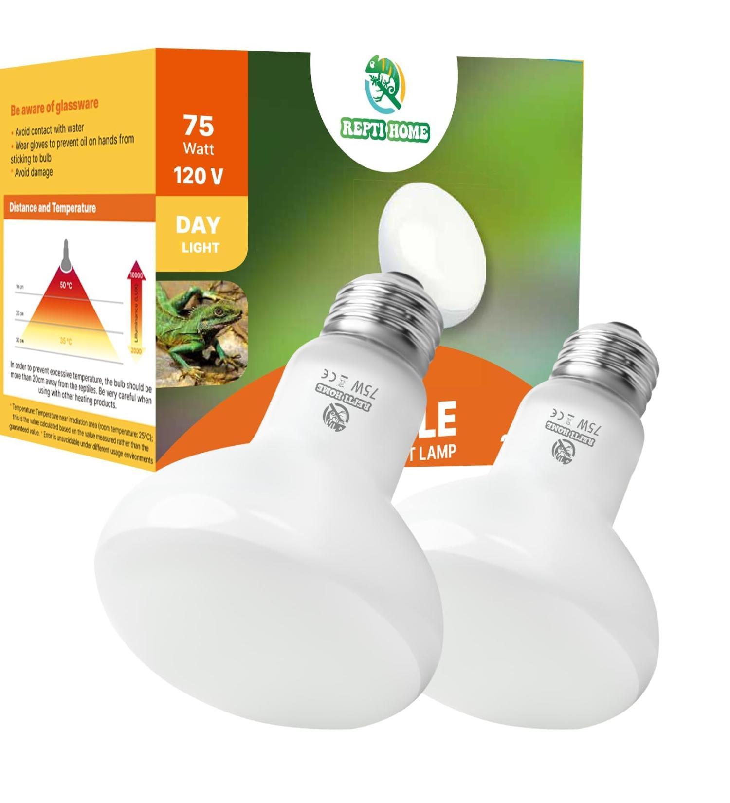 Repti Home 75W Reptile Heating Lamp - 2 Pack | Ideal for Turtles Lizards Snakes & Amphibians - Perfect Terrarium Heat Source - Buy Online on SooperMarket.com
