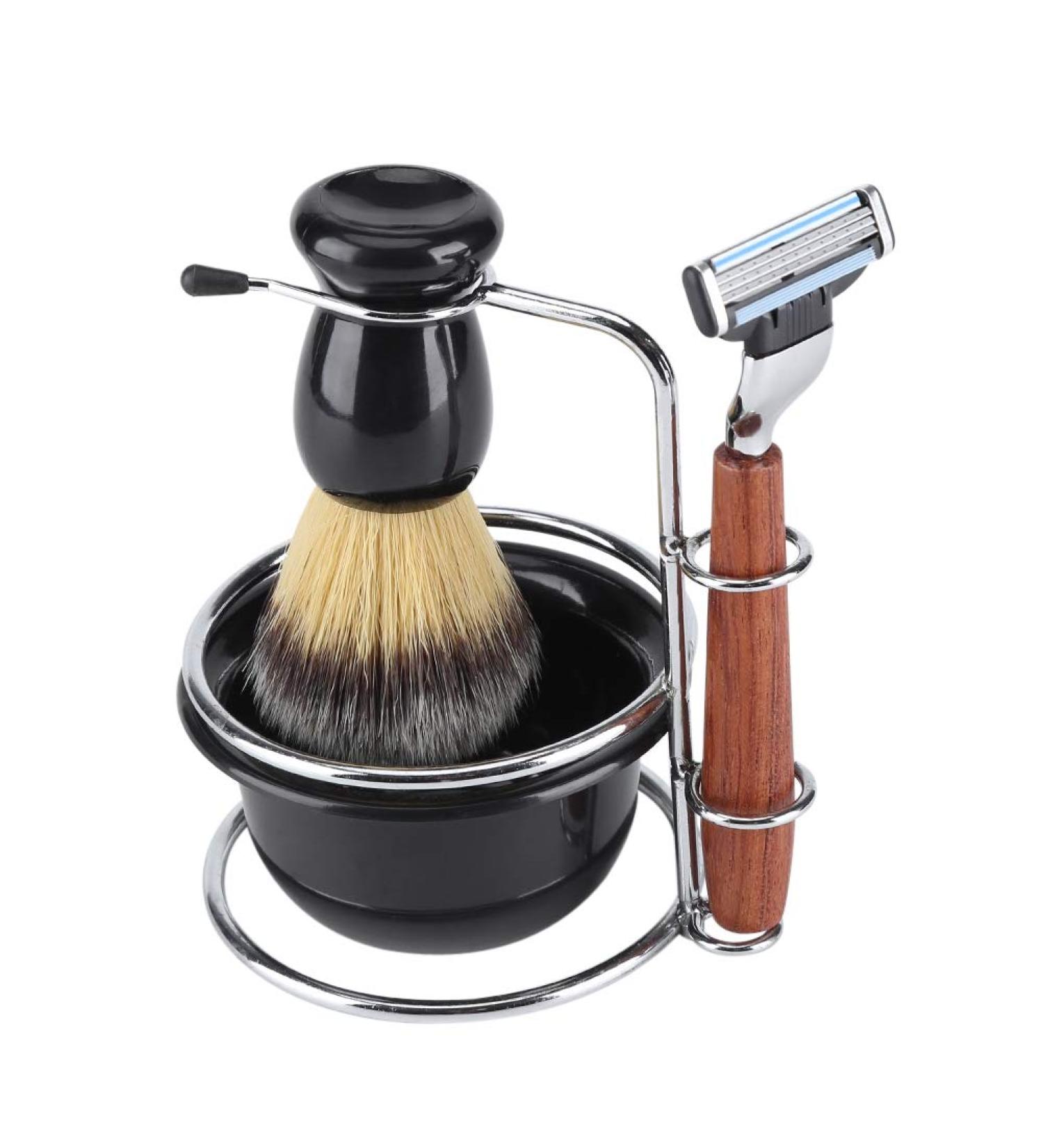 4-in-1 Men's Shaving Kit: Razor Brush Soap & Shell Set - Perfect for Manual Shaving - Buy Online on SooperMarket.com