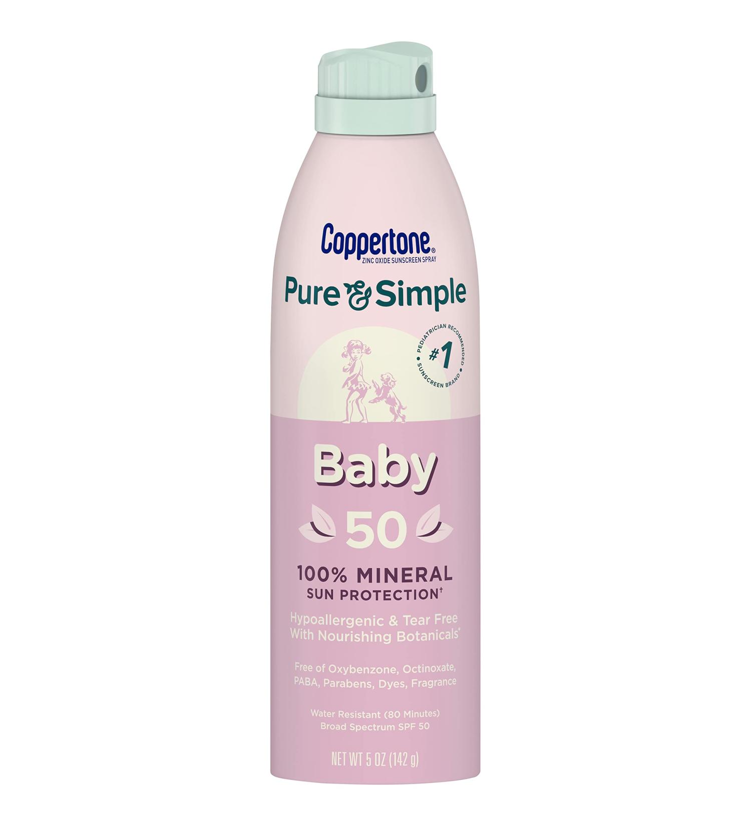 Coppertone Pure and Simple Baby Sunscreen Spray SPF 50 - Zinc Oxide Mineral Sunscreen for Babies - Water Resistant - 5 Oz - Buy Online on SooperMarket.com