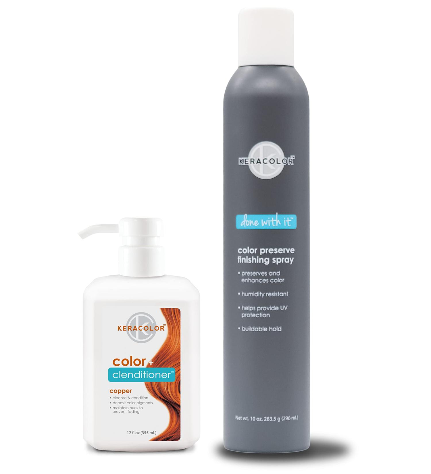 KERACOLOR Kit of 3-in-1 (Cleanse + Conditioner + Color) Copper Semi-Permanent Hair Dye and Finishing Hair Spray 10oz - Buy Online on SooperMarket.com