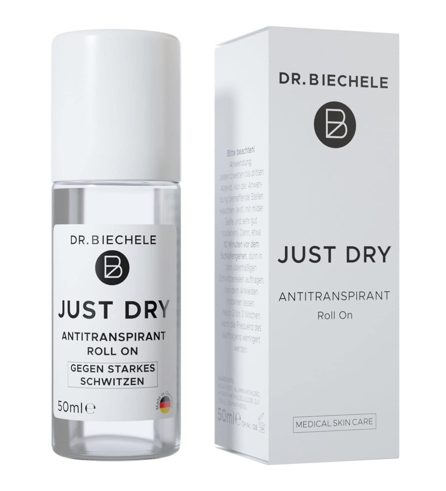 Dr. Biechele Just Dry Antiperspirant - Long-Lasting Medical Sweat Protection - 50ml - Perfume & Alcohol-Free - Buy Online on SooperMarket.com