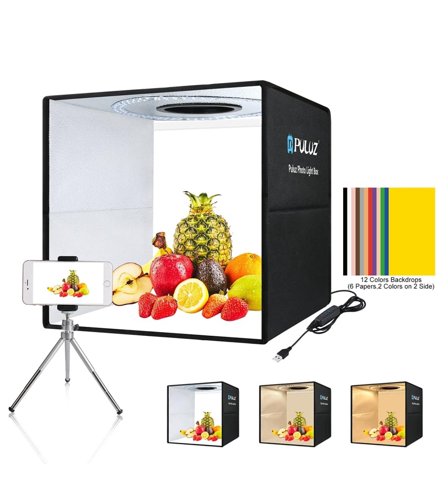16x16 Photo Light Box for Product Photography - Quick Install, Professional Studio with Dimmable Lights and 12 Color Backgrounds - Buy Online on SooperMarket.com