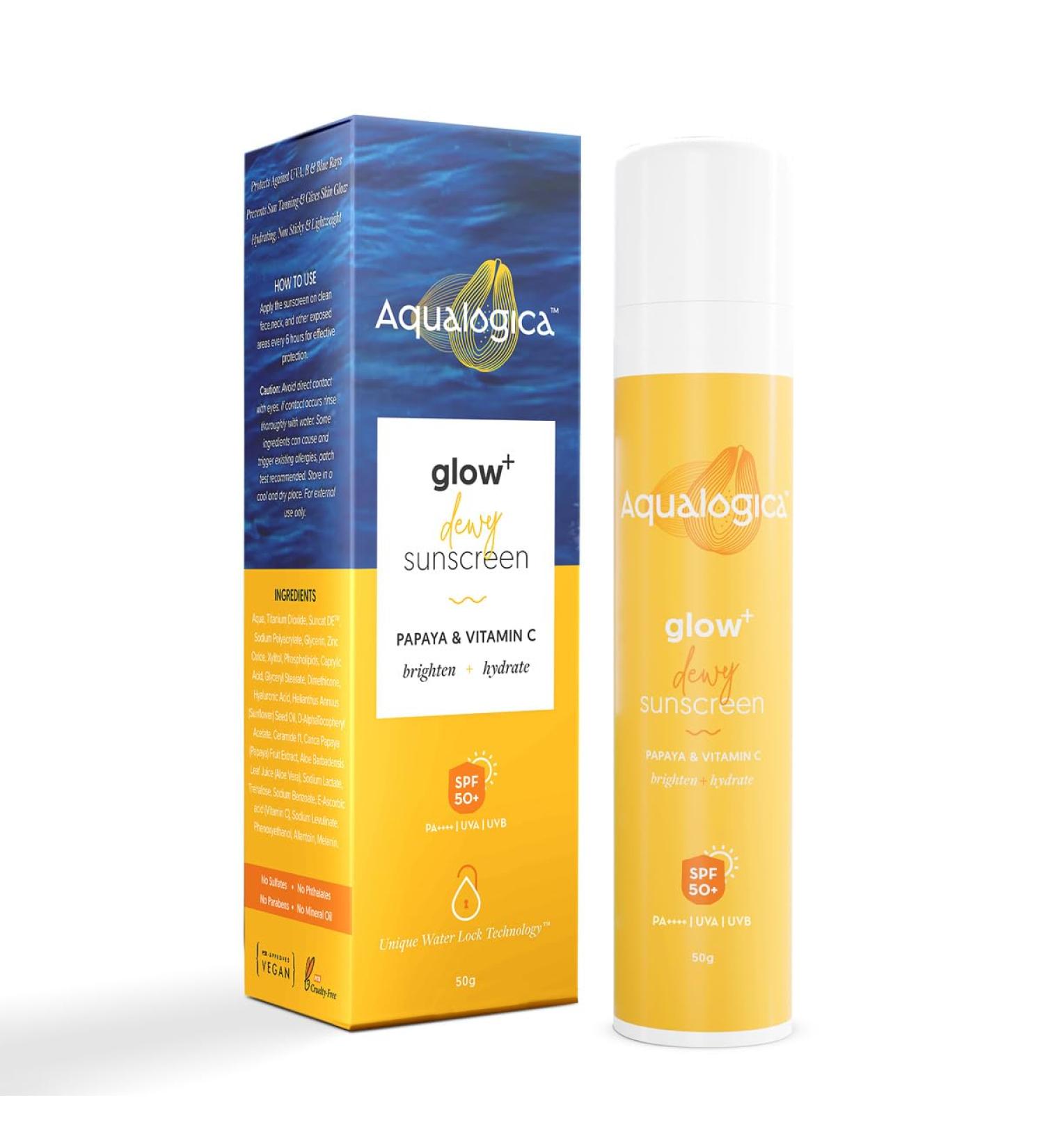 Glow+ Dewy Face Sunscreen SPF 50+ | Blue Light Protection | No White Cast | Brightening with Papaya & Vitamin C | 1.76 Oz 1 Pack - Buy Online on SooperMarket.com