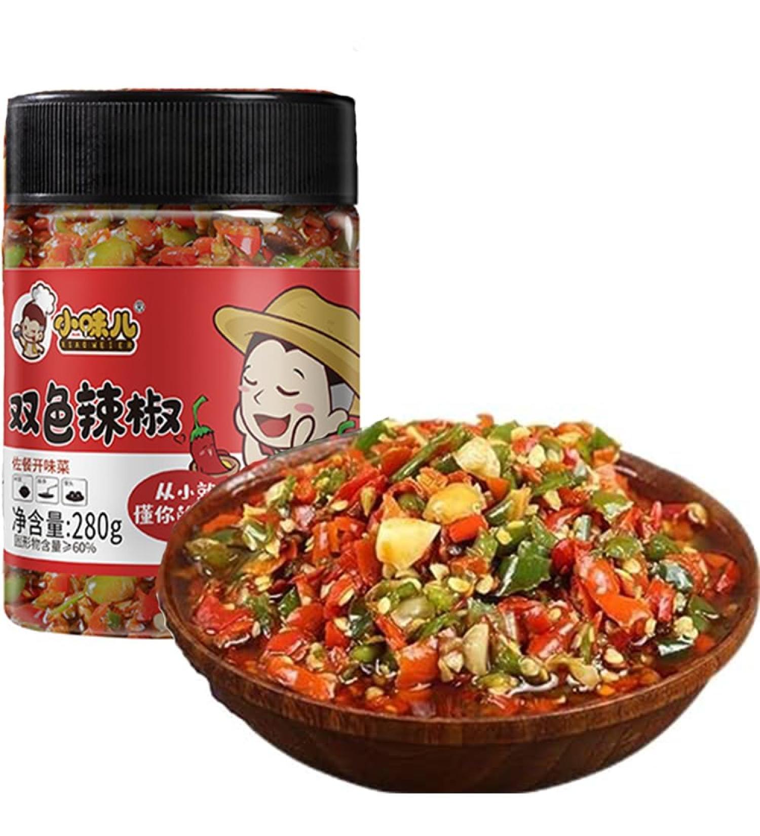 Color Chili Sauce homemade seasoning Hunan hot&spicy green and red chili peppers ickled vegetables Hot pot dipped in sauce pmixed noodle sauce Hunan specialty condiment (Color Chili Sauce 280g 3can) Color Chili Sauce 280g 3can - Buy Online on SooperMarket.com