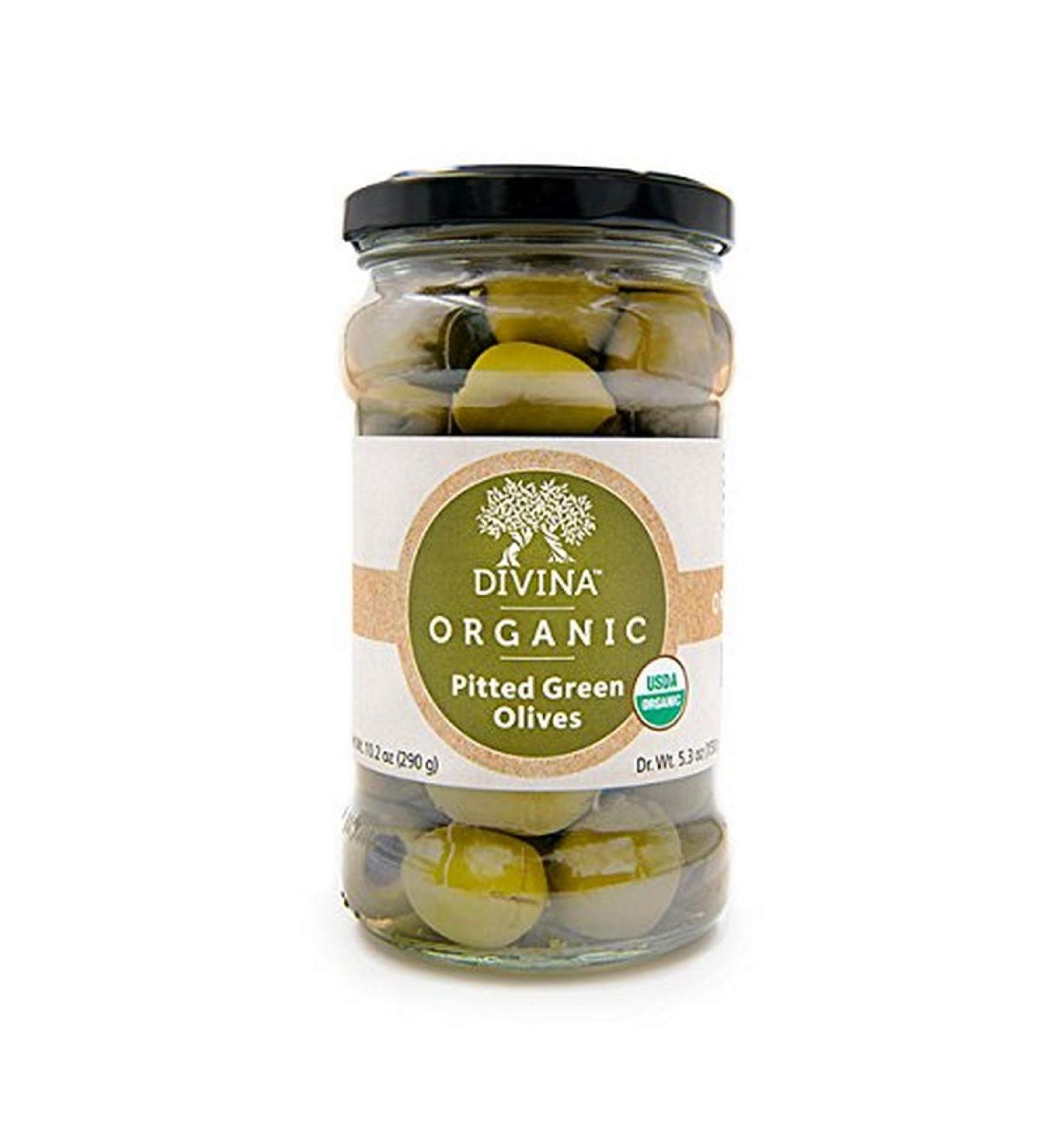 Divina Organic Pitted Green Olives 5.3 oz - Premium Quality, USDA Certified, Mediterranean Flavors - Buy Online on SooperMarket.com