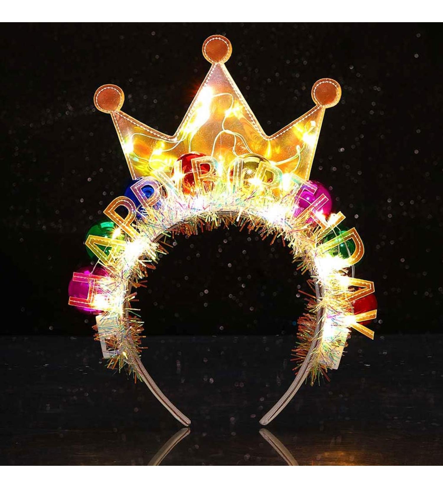 Edary LED Happy Birthday Crown Headband Luminous Ball Hair Bands Sparkling Birthday Party Hair Accessories for Women - Buy Online on SooperMarket.com