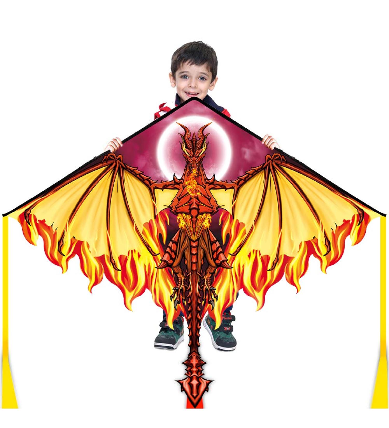 Dragon Kite for Kids and Adults - Easy-to-Fly Delta Beach Kite with 300ft String - Fiery Colors - Buy Online on SooperMarket.com