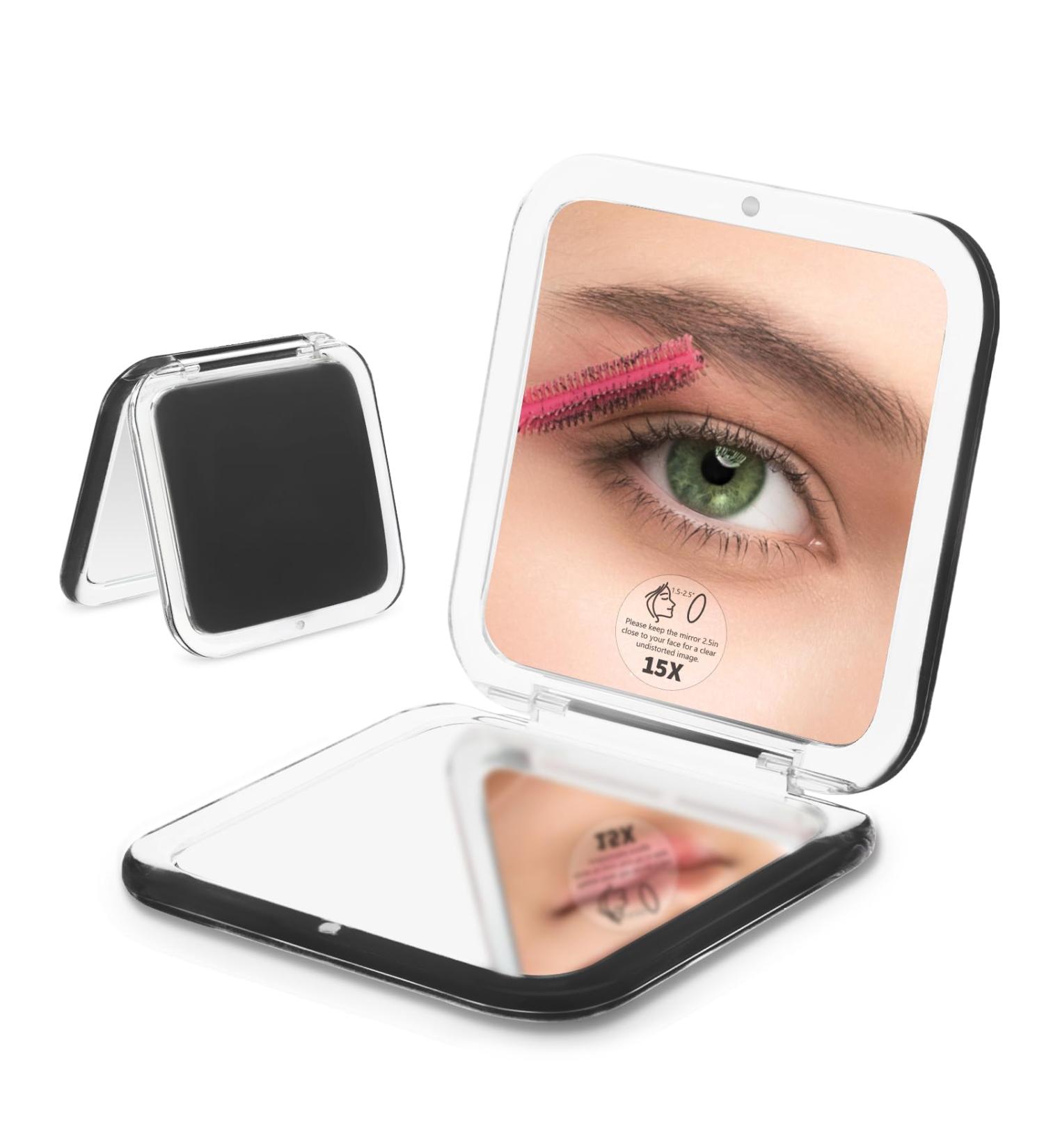 LONTAN Compact Travel Mirror 15X Magnification | Black Pocket Makeup Mirror for Handbag | Small Magnifying Mirror Gift for Girls | Square 8.5cm x 8.5cm - Buy Online on SooperMarket.com