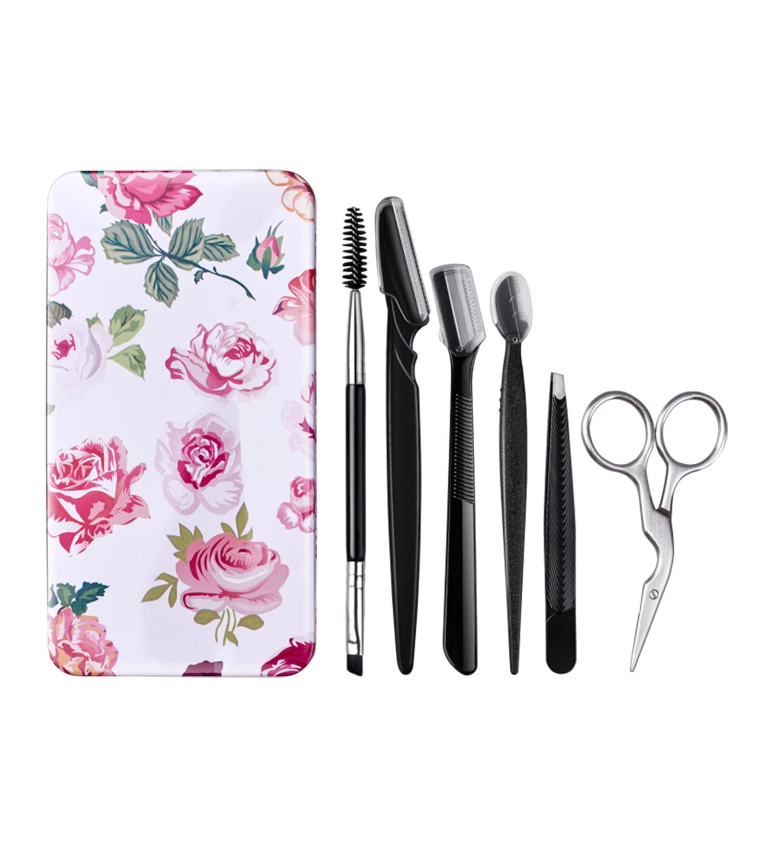 Fitdon Eyebrow Set: Stainless Steel Tweezers Scissors Brush & Razors | 6-Piece Grooming Kit for Perfect Eyebrows - Buy Online on SooperMarket.com