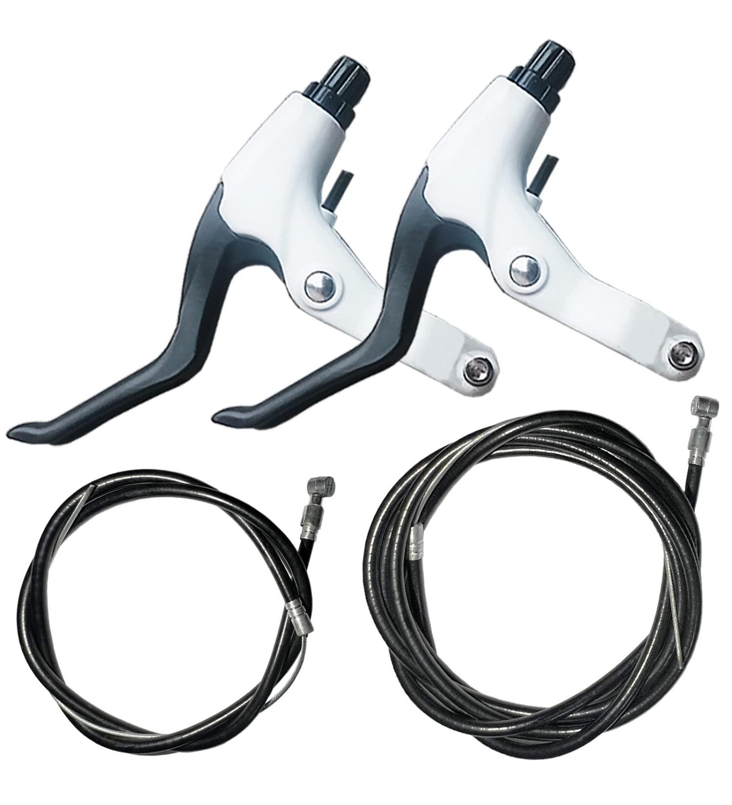 Lomodo 4 Pieces Bicycle Brake Accessories Including 2 Pack Aluminium Alloy Brake Levers Handle Bars and 2 Pack Brake Wire (Front and Rear Brake Cable) for Mountain/Road/MTB Bike(White)