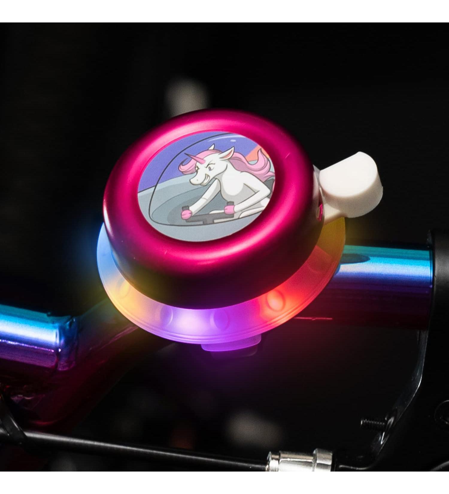 Brightz LED Light Up Bike Bell with Clear Ring Sound - Twinkling Rainbow Color LED Ring Light - Space Pink Bicycle Accessory for Kids and Adults - Buy Online on SooperMarket.com