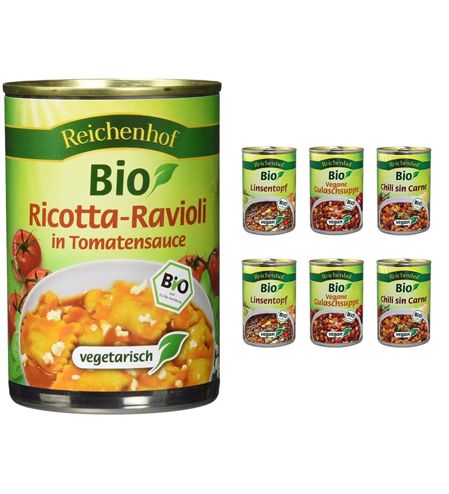Reichenhof Ricotta Ravioli in Tomato Sauce & Organic Vegan Stews Bundle - 6 Pack (6 x 400g) | Easy Vegetarian & Vegan Meals - International Shipping Available - Buy Online on SooperMarket.com