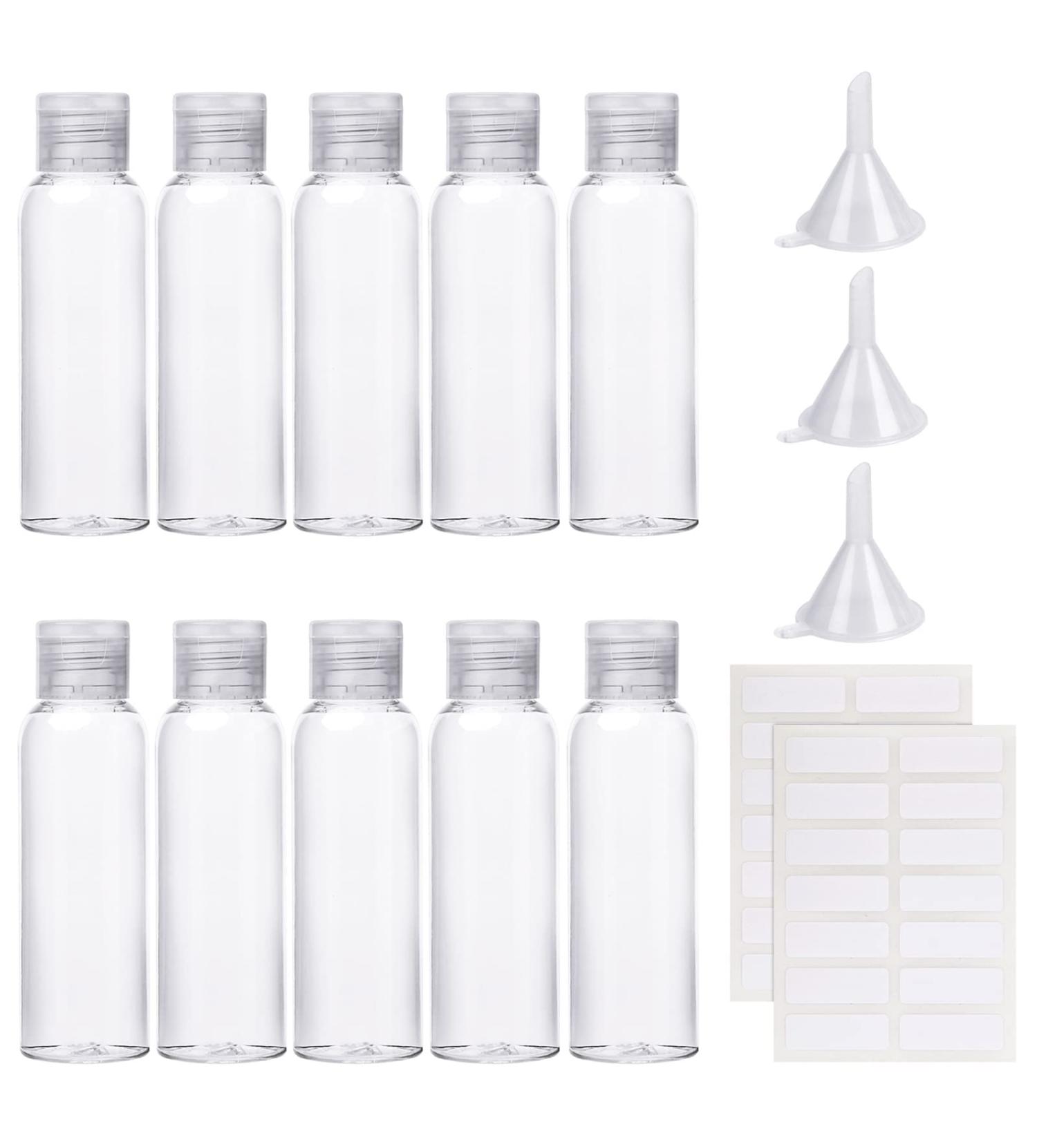10-Piece 100ml Travel Bottles Set Small Plastic Containers with Syringe Funnel & Labels for Shampoo Conditioner & Toiletries - Perfect for International Travel - Buy Online on SooperMarket.com
