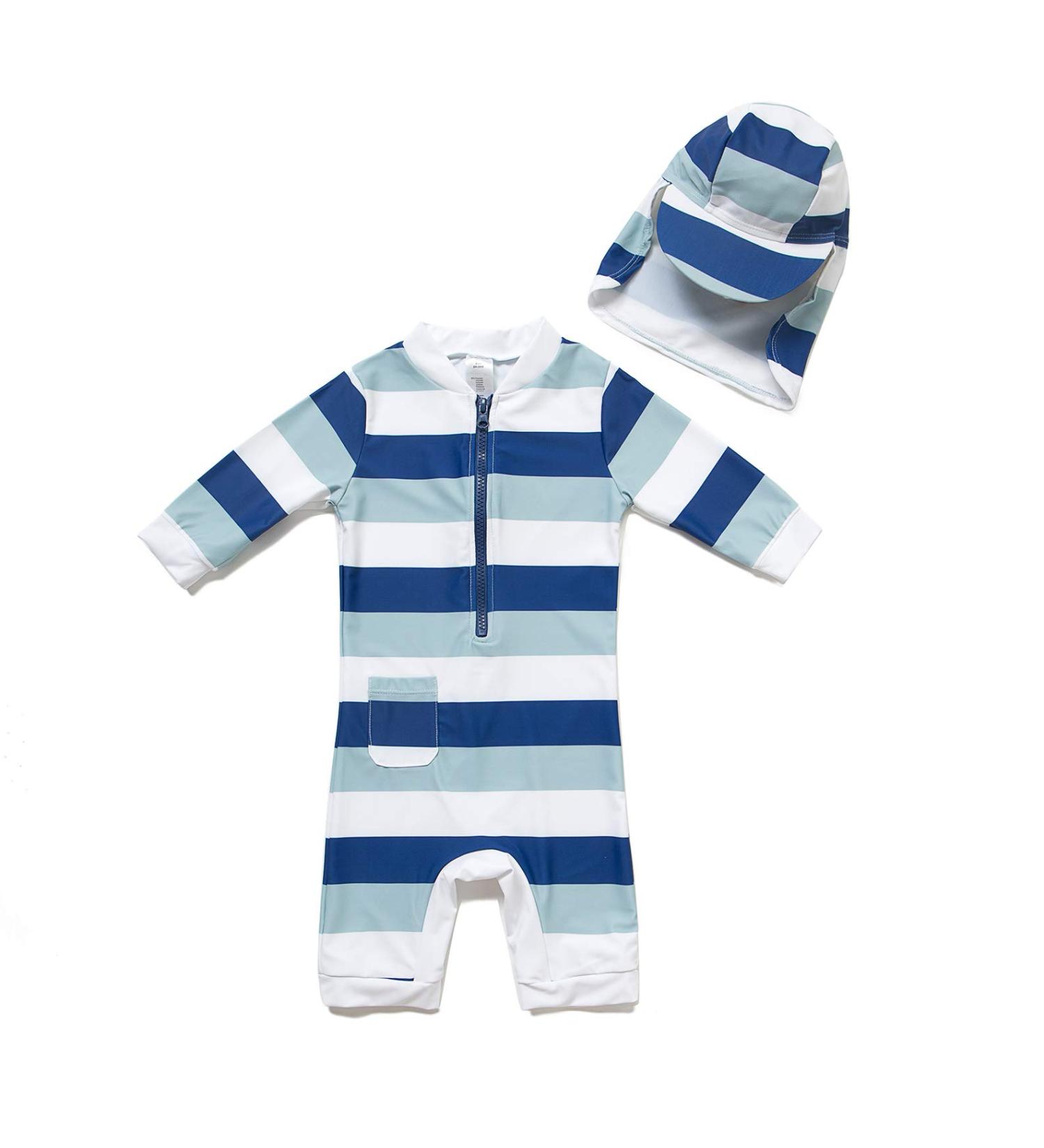 BONVERANO Baby Boys Swimsuit UPF 50+ Long-Sleeve Zipper One Piece - Stripe 2, 12-18 Months - Buy Online on SooperMarket.com