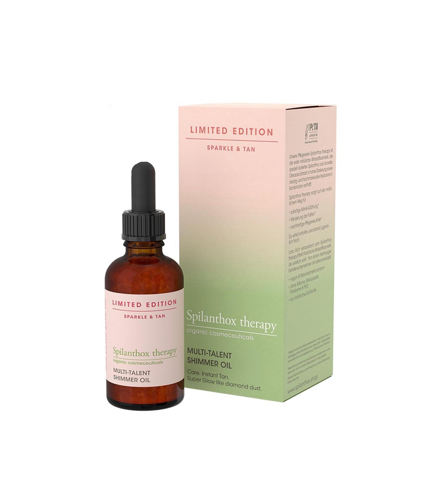 Spilanthox therapy - Multi-Talent Shimmer Oil - Body Oil for Mega Glow & Instant Tan - Spilanthol Hyaluronic Acid & Vanilla Fragrance - Anti-Aging Facial Oil - Vegan Natural Cosmetic - 50ml - Buy Online on SooperMarket.com