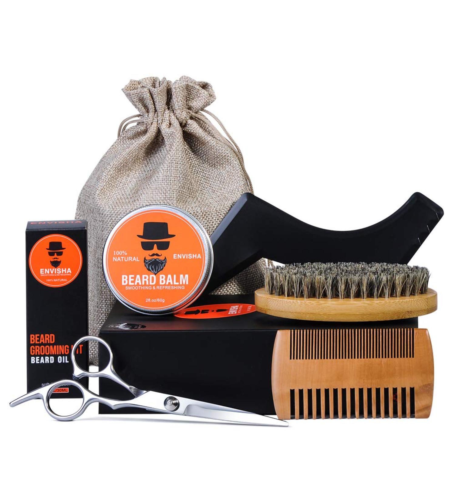 Sweet Carrot Beard Care Set for Men Includes Beard Balm Oil Stencil Brush Comb Travel Bag & Box Perfect Gift for Grooming - Buy Online on SooperMarket.com