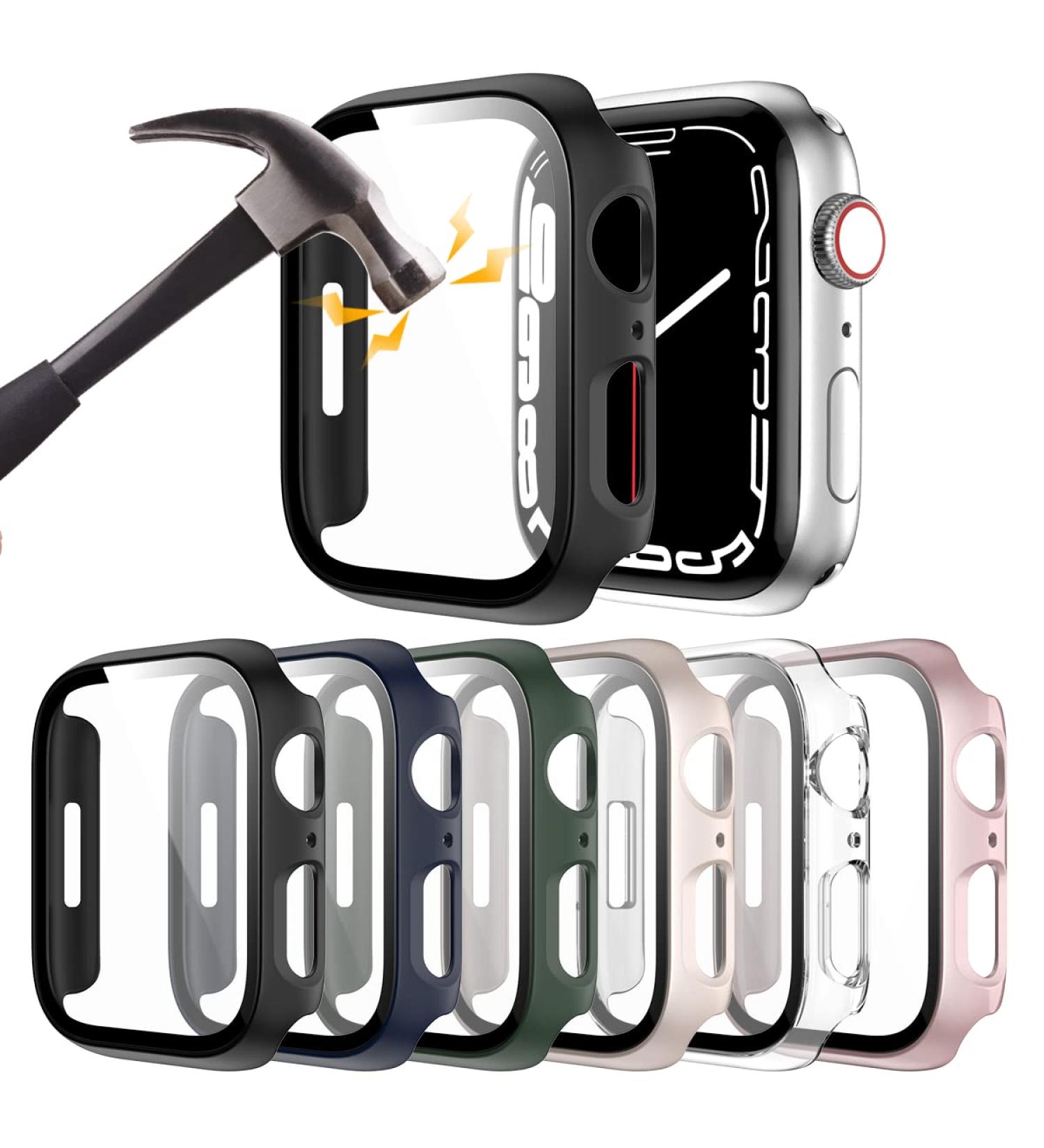 6 Pack Hard PC Case + Tempered Glass for Apple Watch 44mm SE(2022) Series 6/SE/5/4 - Ultra-Thin Scratch Resistant Protective Cover - Black/Blue/Green/Starlight/Clear/Rose Gold - Buy Online on SooperMarket.com
