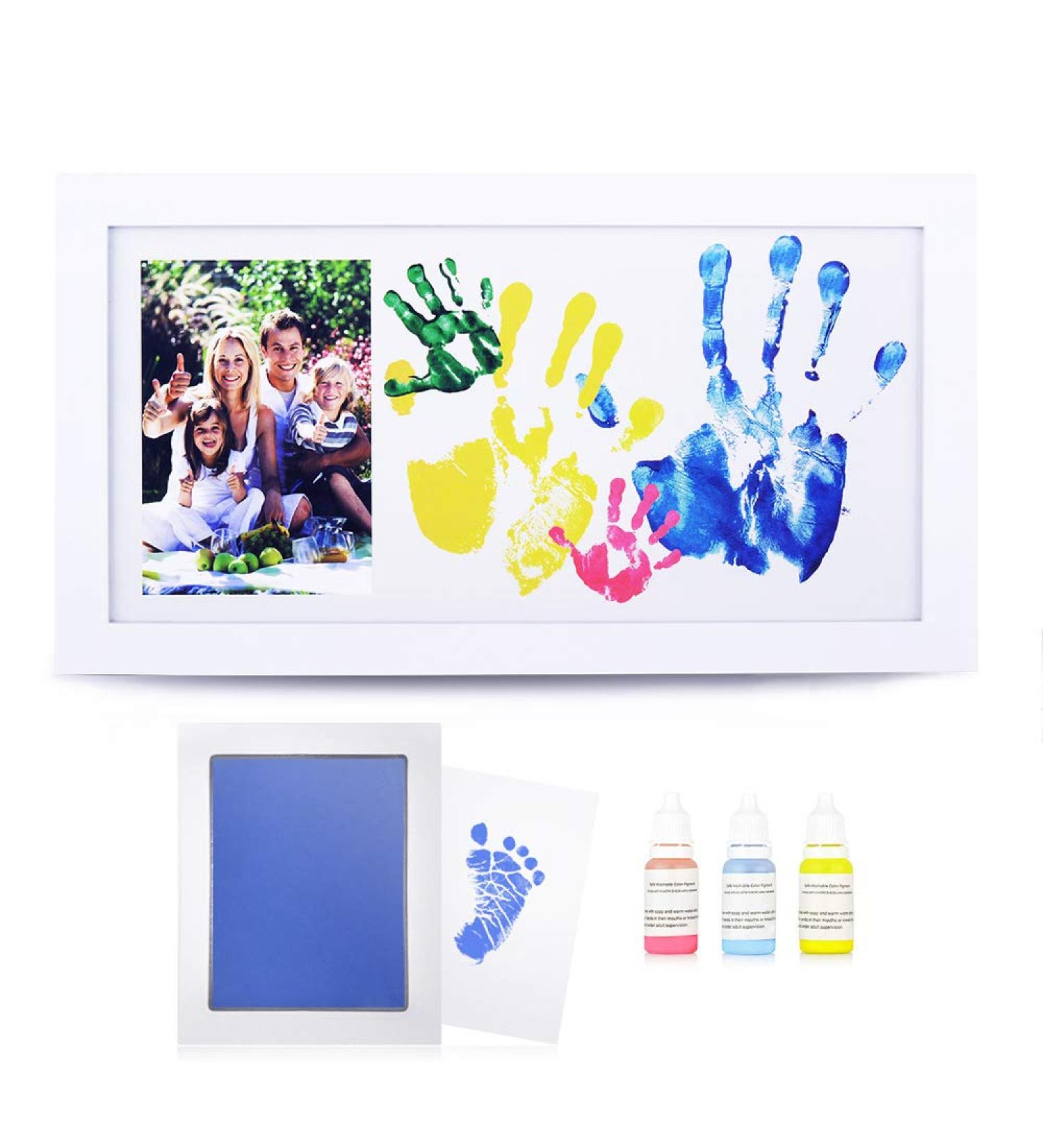 NWK DIY Family Photo & Hand/Footprints Kit | 10x17 White Wood Frame, Ink Pad & Non-Toxic Paints | Baby Shower/Christmas Gift for New Parents - Buy Online on SooperMarket.com