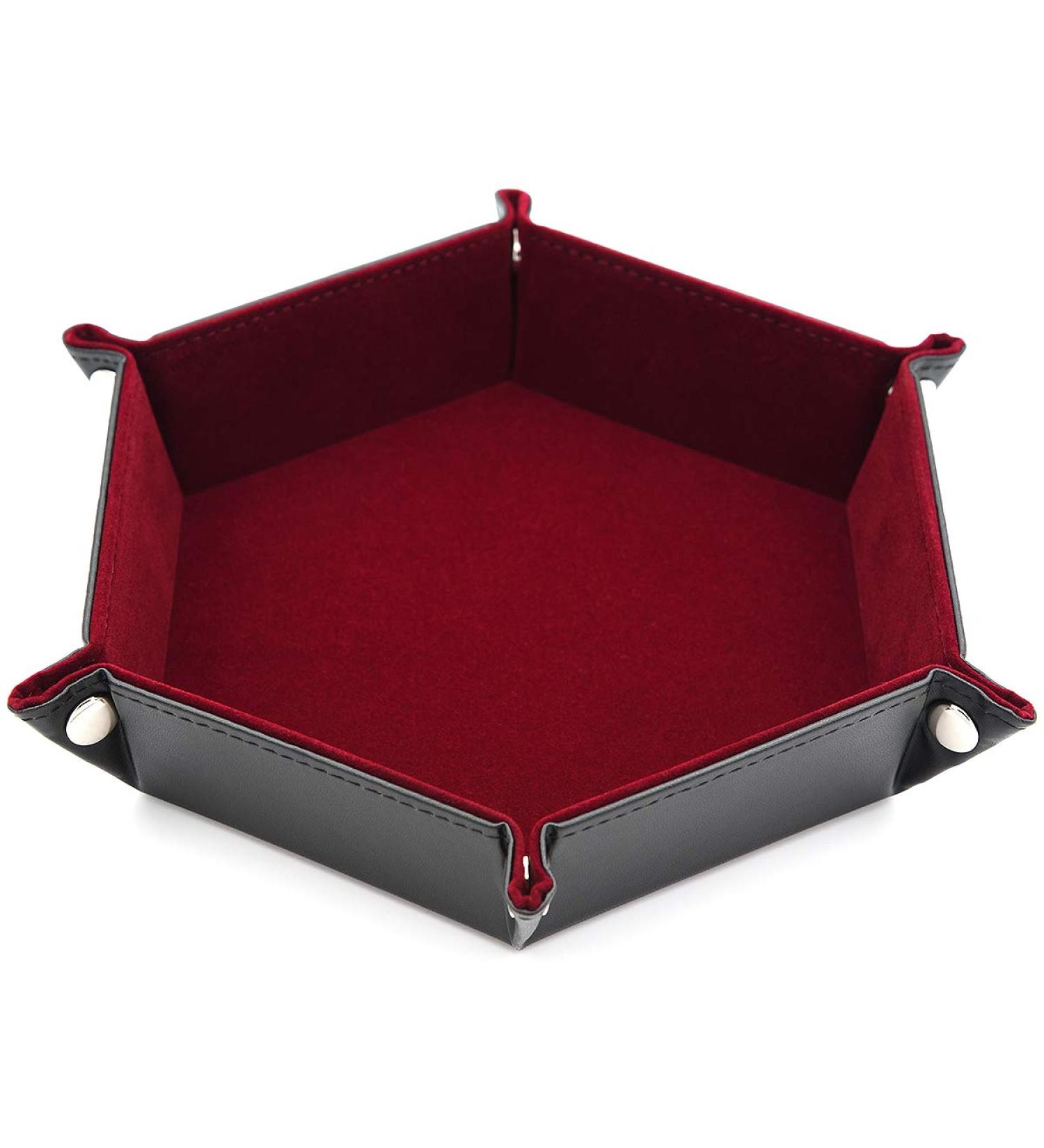 Folding Hexagon Dice Tray with Red Velvet Rolling Surface - Perfect for DND Dice Games and Storage - Buy Online on SooperMarket.com