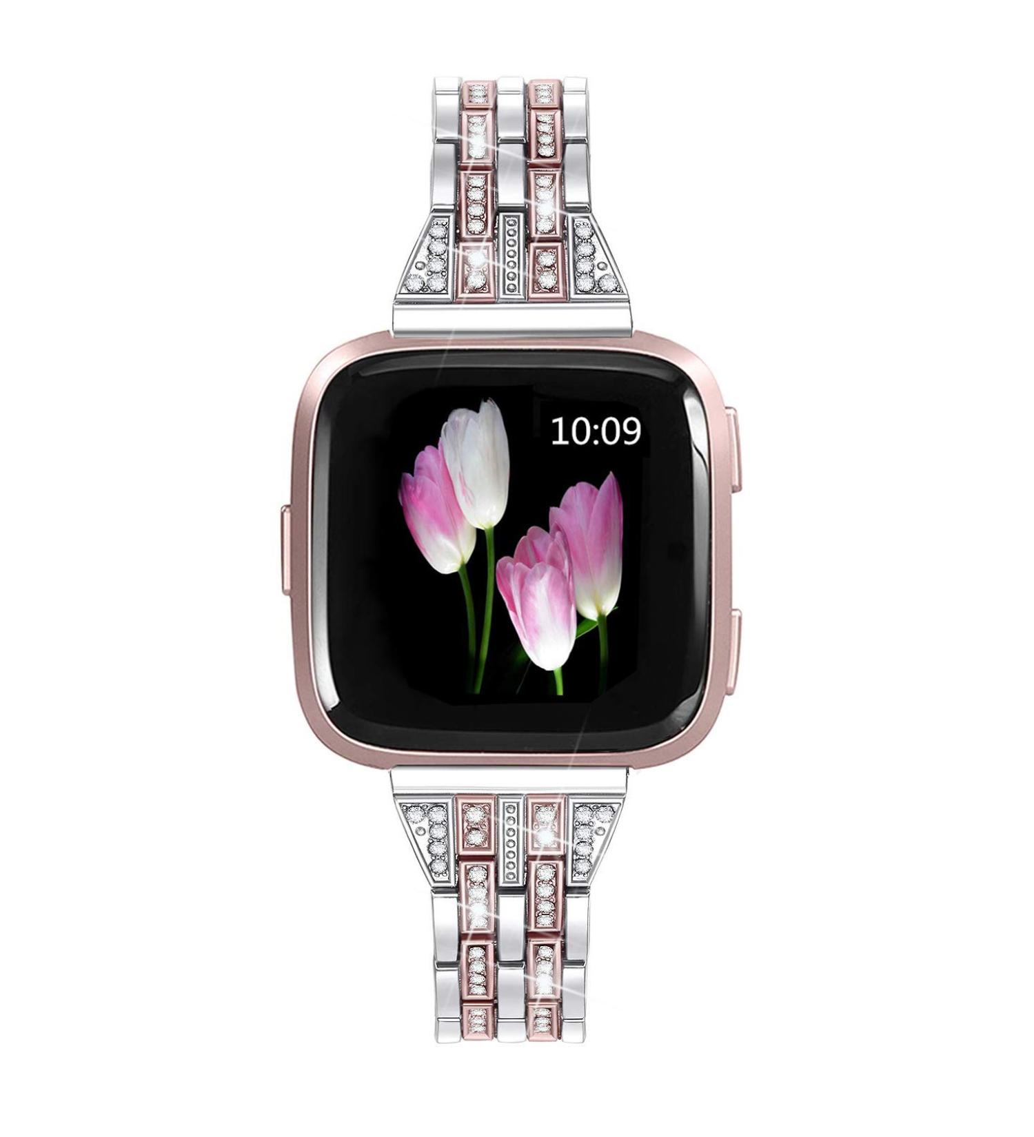 Mtozon Metal Rhinestone Bling Band for Fitbit Versa/Versa 2/Lite - Women's Silver, Rose Gold, Black - Buy Online on SooperMarket.com