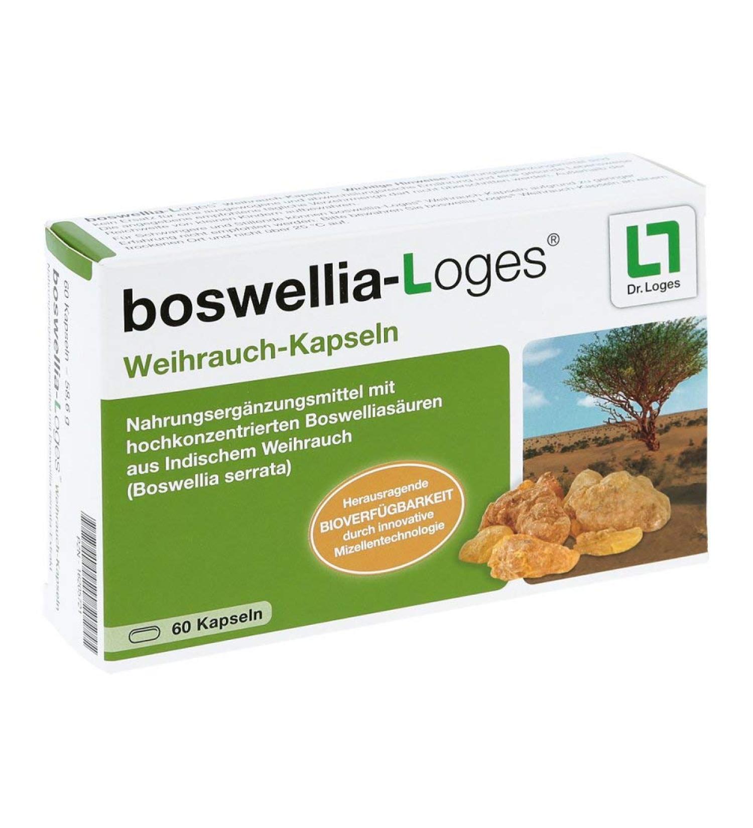 Buy BOSWELLIA-LOGES Frankincense Capsules - 60 Pieces (58.6g) for Natural Inflammation Relief | Fast International Shipping - Buy Online on SooperMarket.com