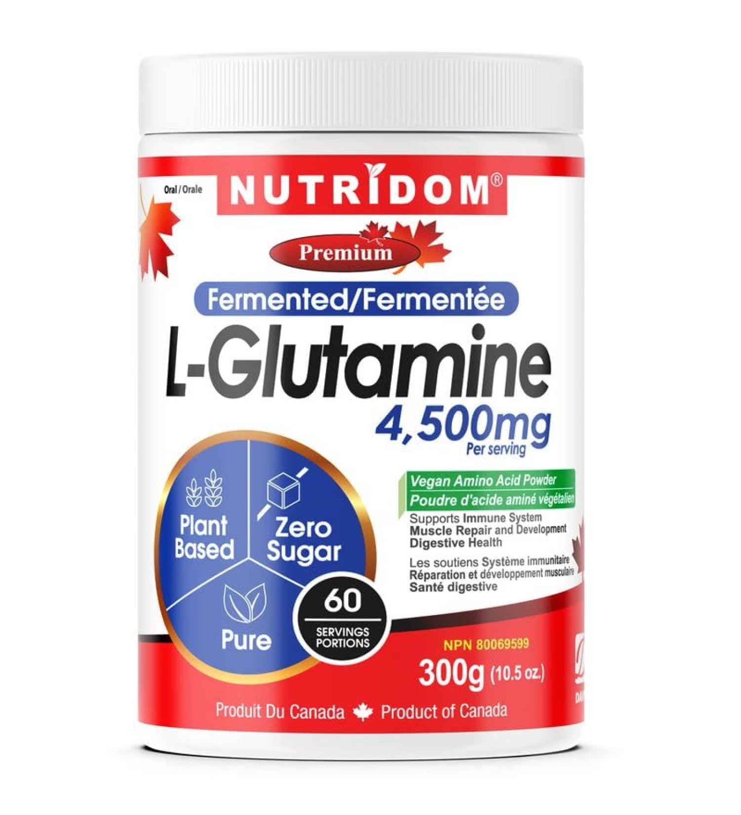 Nutridom L-Glutamine Powder 4 500 mg Fermented Plant Based Unflavoured Vegan Amino Acid Supplement for Gut Health & Immune Function Gluten free Soy free and Dairy free 60 Servings 300 g - Buy Online on SooperMarket.com