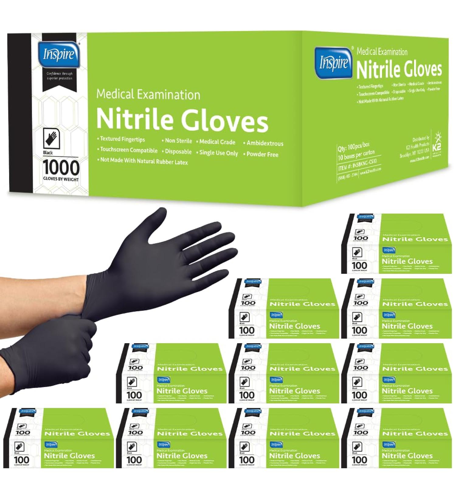 Inspire Black Nitrile Gloves - Original Quality Disposable Latex-Free Thick Medical & Cooking Gloves - Large Size | Best International Shipping - Buy Online on SooperMarket.com