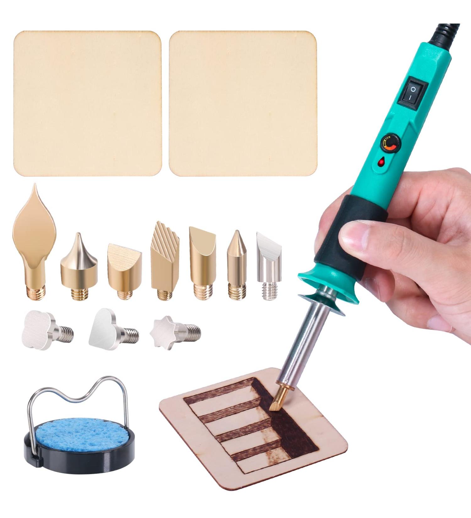YIHUA 930-IV Pyrography Wood Burning Pen Kit - Adjustable Temperature - Power Switch - Heat Deflector - Rubber Grip - 13PCS Accessories - Stencil - Wood Pieces - Ideal for Woodburning DIY Crafts - Buy Online on SooperMarket.com