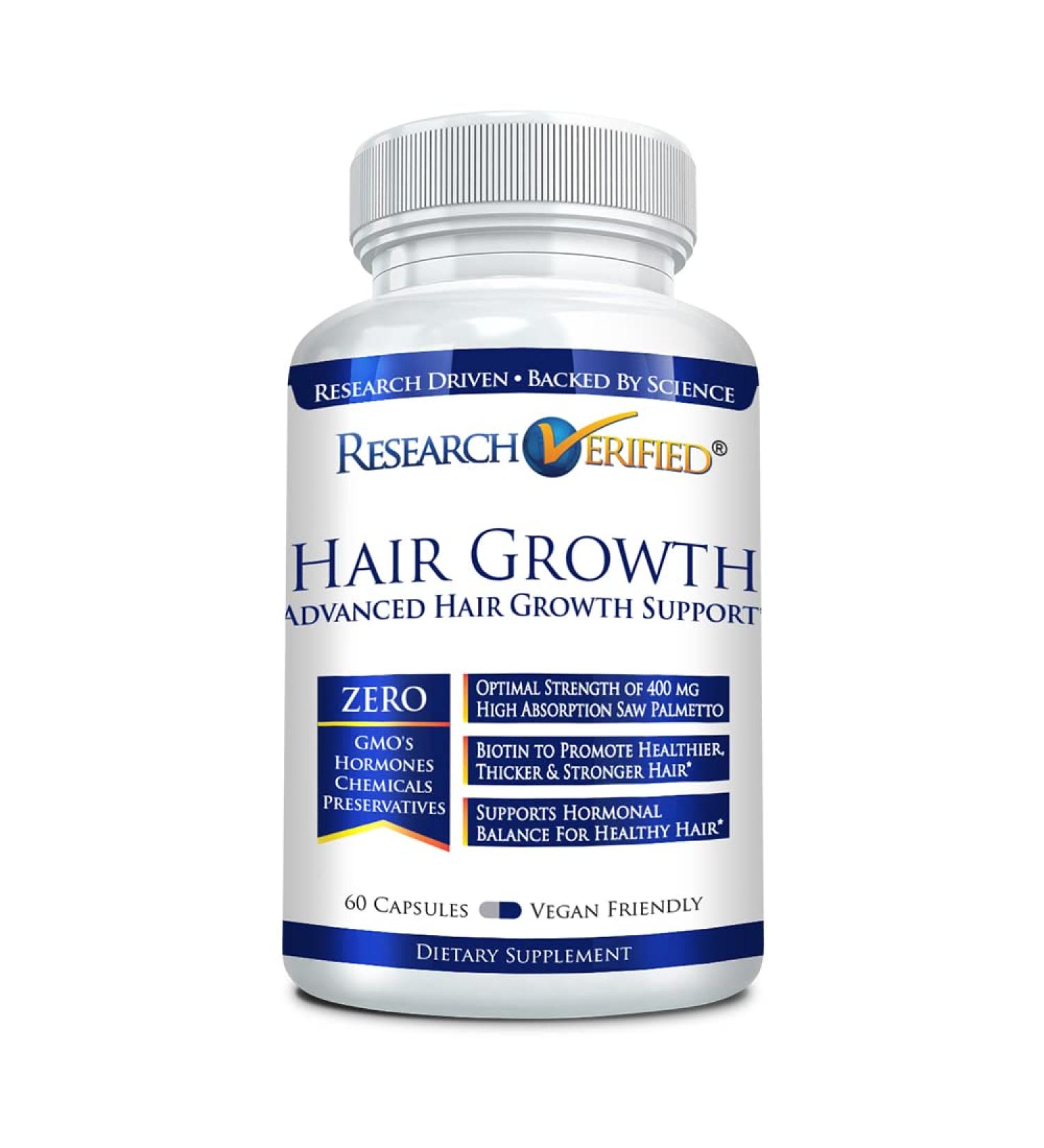 Research Verified Hair Growth Support - with Biotin  DHT Blockers & Vitamins - Hair Growth and Hair Loss Prevention  1 Bottle (1 Month Supply)