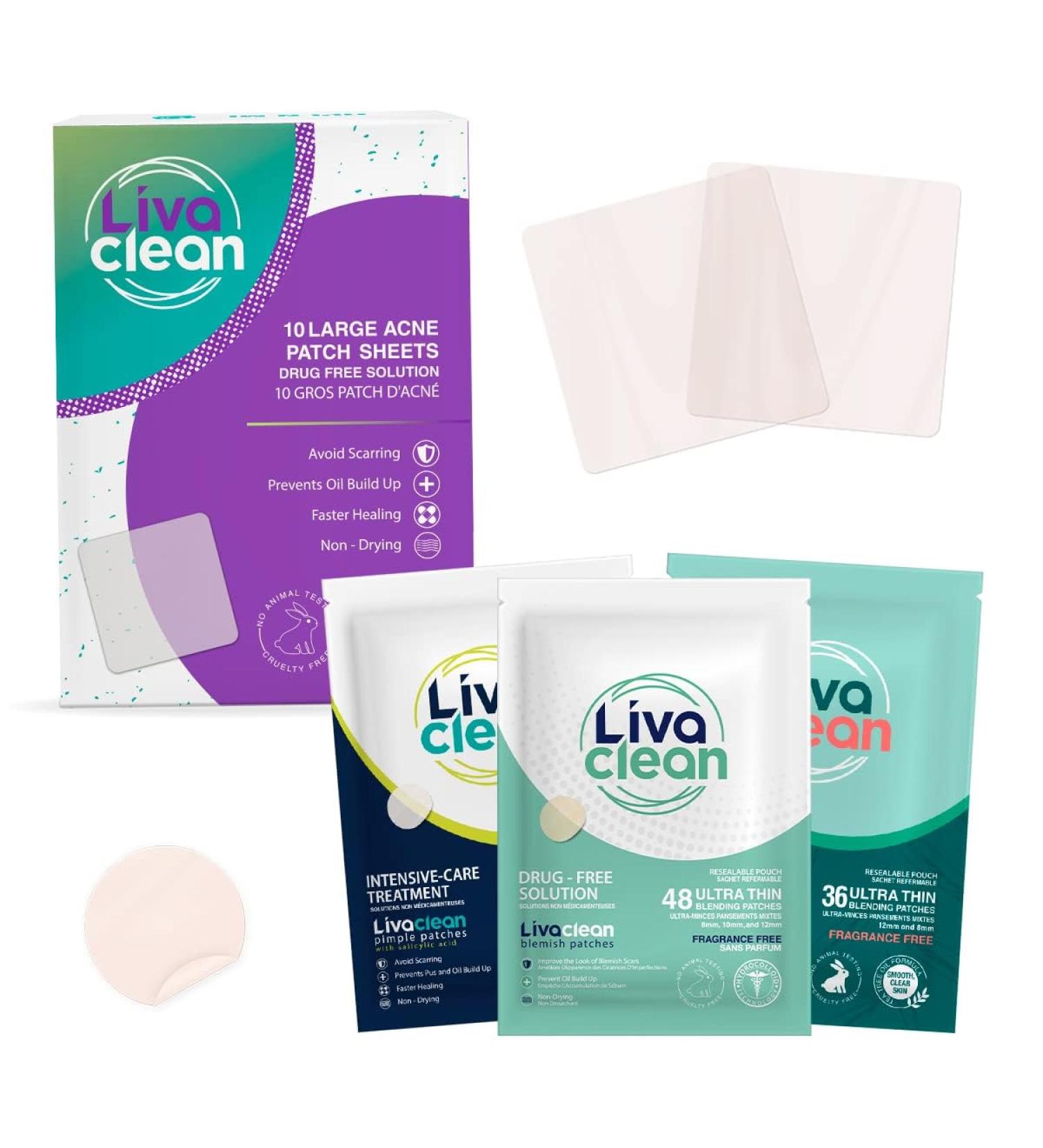 Livaclean (120 Count 3 Pack) Mixed bundle of Regular (48) Salicylic Acid (36) and T.Tree (36) Hydrocolloid Patches + 10 Count Large Square Patches 130 Count Mixed Pack - Buy Online on SooperMarket.com