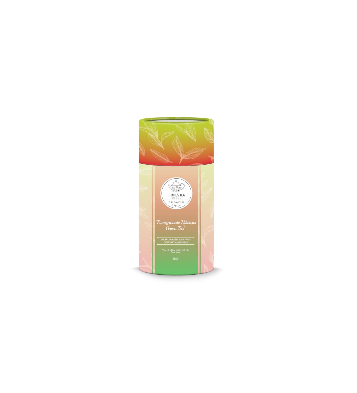 Thames Tea: Premium Flavoured Loose Leaf Fruit & Herbal Tea - Tubebox (Pomegranate Hibiscus Green Tea) - Buy Online on SooperMarket.com