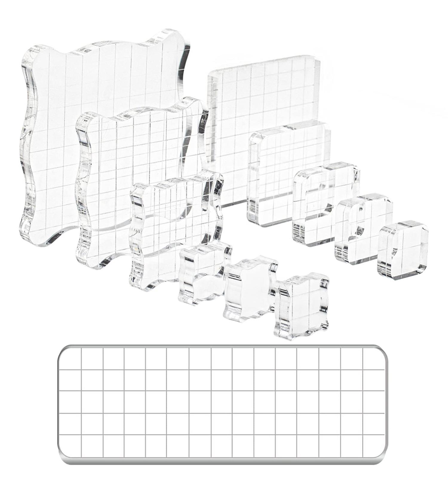 Suwimut 12-Piece Acrylic Stamp Blocks Set for Scrapbooking & Card Making | Clear Stamping Tools with Grid Lines - Assorted Sizes - Buy Online on SooperMarket.com