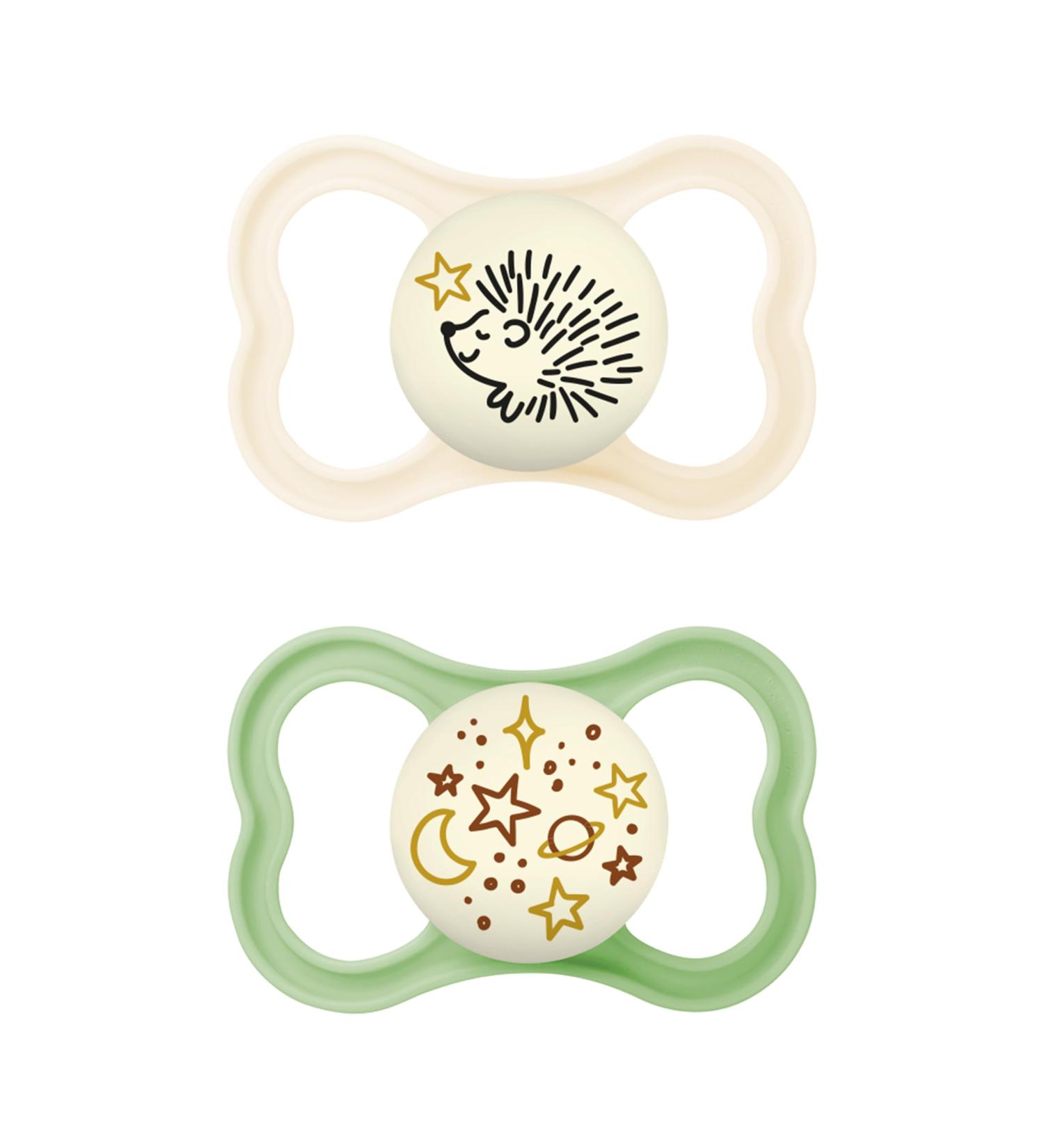 Mam Supreme Night Schnuller Set - Baby Pacifiers for Healthy Development 6-16 Months Prevents Skin Irritation Includes Pacifier Box Hedgehog/Universe Beige-Tartrosa/Mint - Buy Online on SooperMarket.com