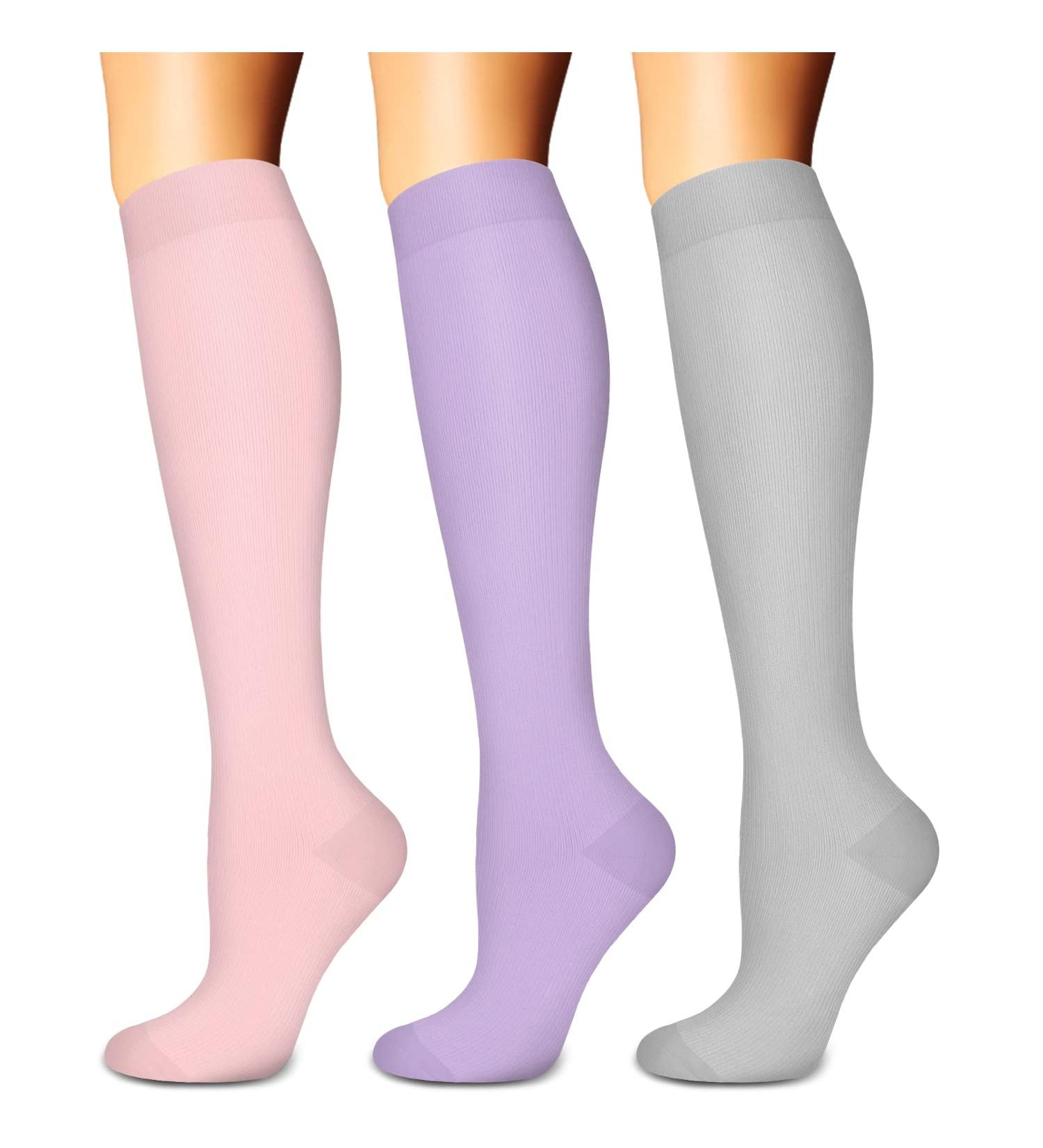 Compression Socks 3 Pairs for Men & Women - Support for Running, Nurses, Cycling - Pink/Purple/Grey - Small-Medium - Buy Online on SooperMarket.com