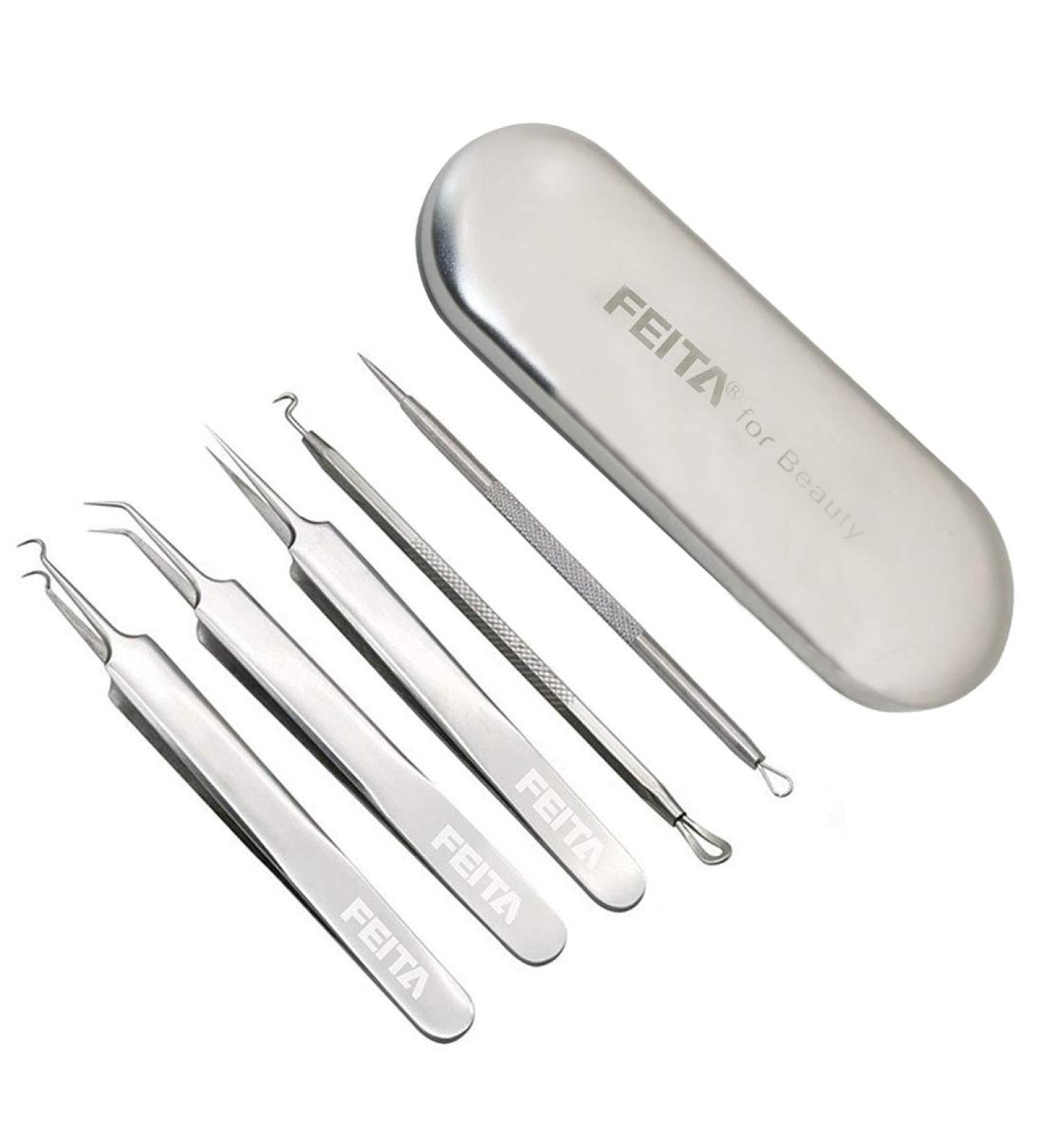 Blackhead Remover Tool Kit - FEITA Acne Pimple Tweezers Comedone Extractor Blemish Removal Tool Set for Facial Whitehead Popping Zit Removing - Buy Online on SooperMarket.com