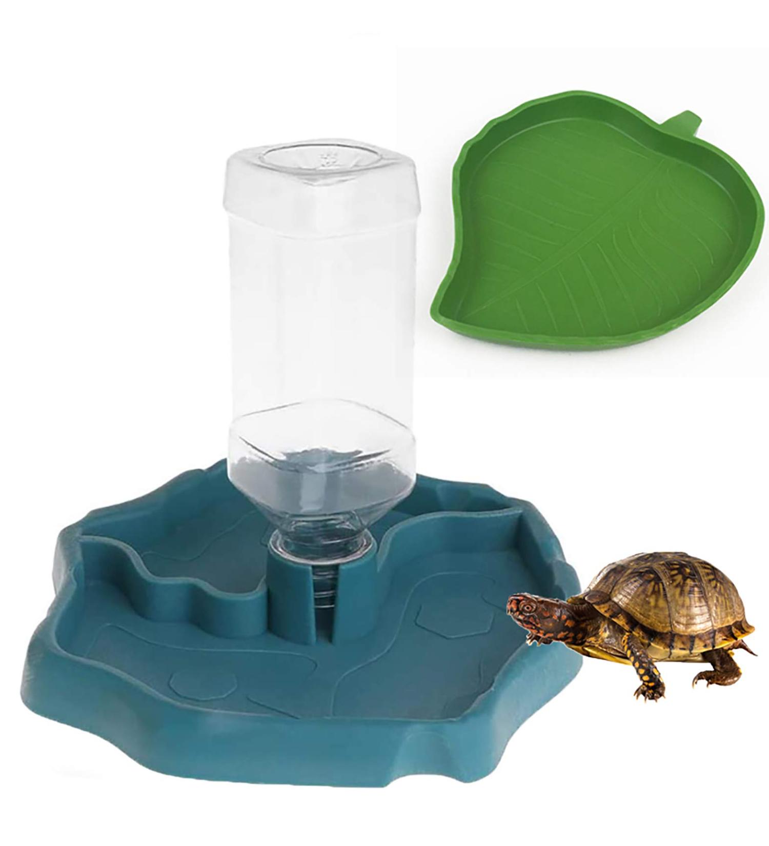 PINVNBY Reptile Food Water Bowl 2 in 1 Feeding Dish Automatic Dispenser Turtle Feeders Waterer With Leaf Plate Dish for Lizards Tortoises Gecko Chameleon 2 PCS (blue) - Buy Online on SooperMarket.com