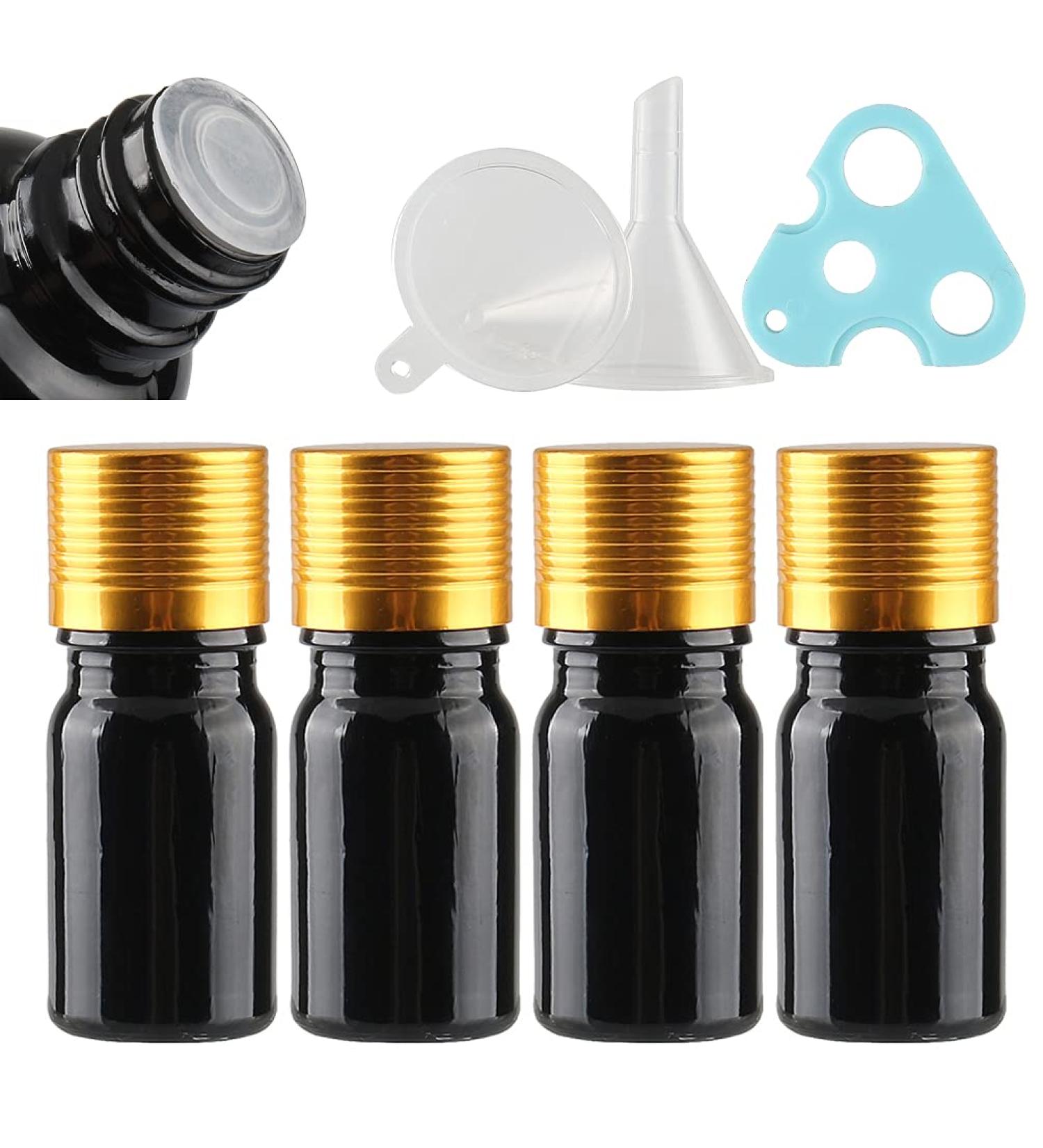 Tianzd 4PCs 5ml Gloss Black Glass Bottles with Gold Aluminum Caps | Sealed Stopper Flasher Oil Fragrance & Aromatherapy - Buy Online on SooperMarket.com