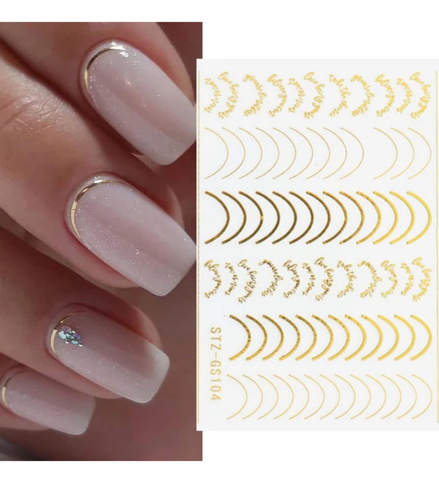 3D Rose Gold Metal Nail Stickers - Self-Adhesive Nail Art Decals for DIY Manicure | 8 Sheets of Stripe Lines & French Tips - Buy Online on SooperMarket.com