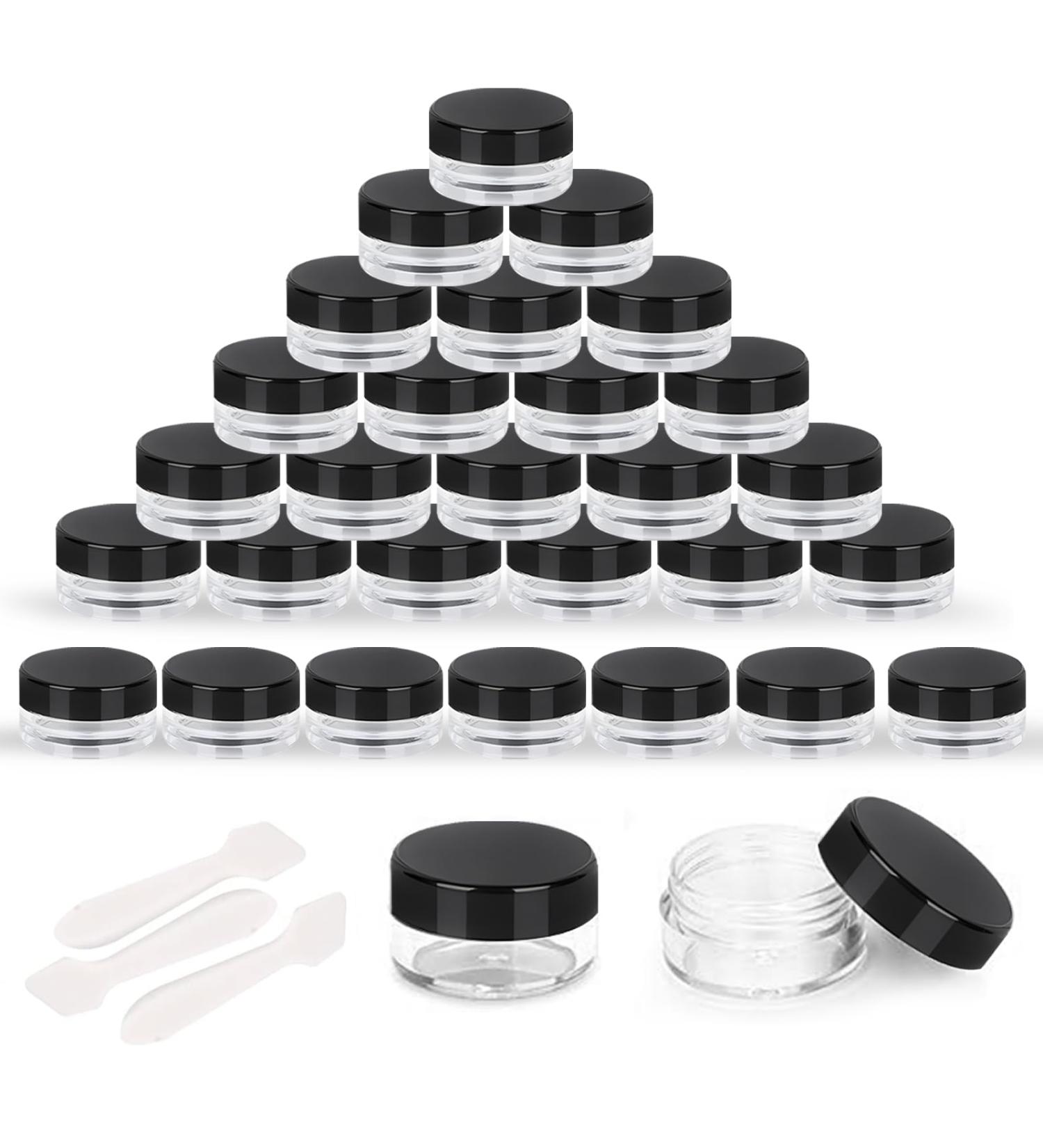 30 Pieces 5g Black Cosmetic Containers with Mini Spatula - Clear Sample Jars for Lotion Lip Balm & Cream | Perfect for Nail Accessories - Buy Online on SooperMarket.com