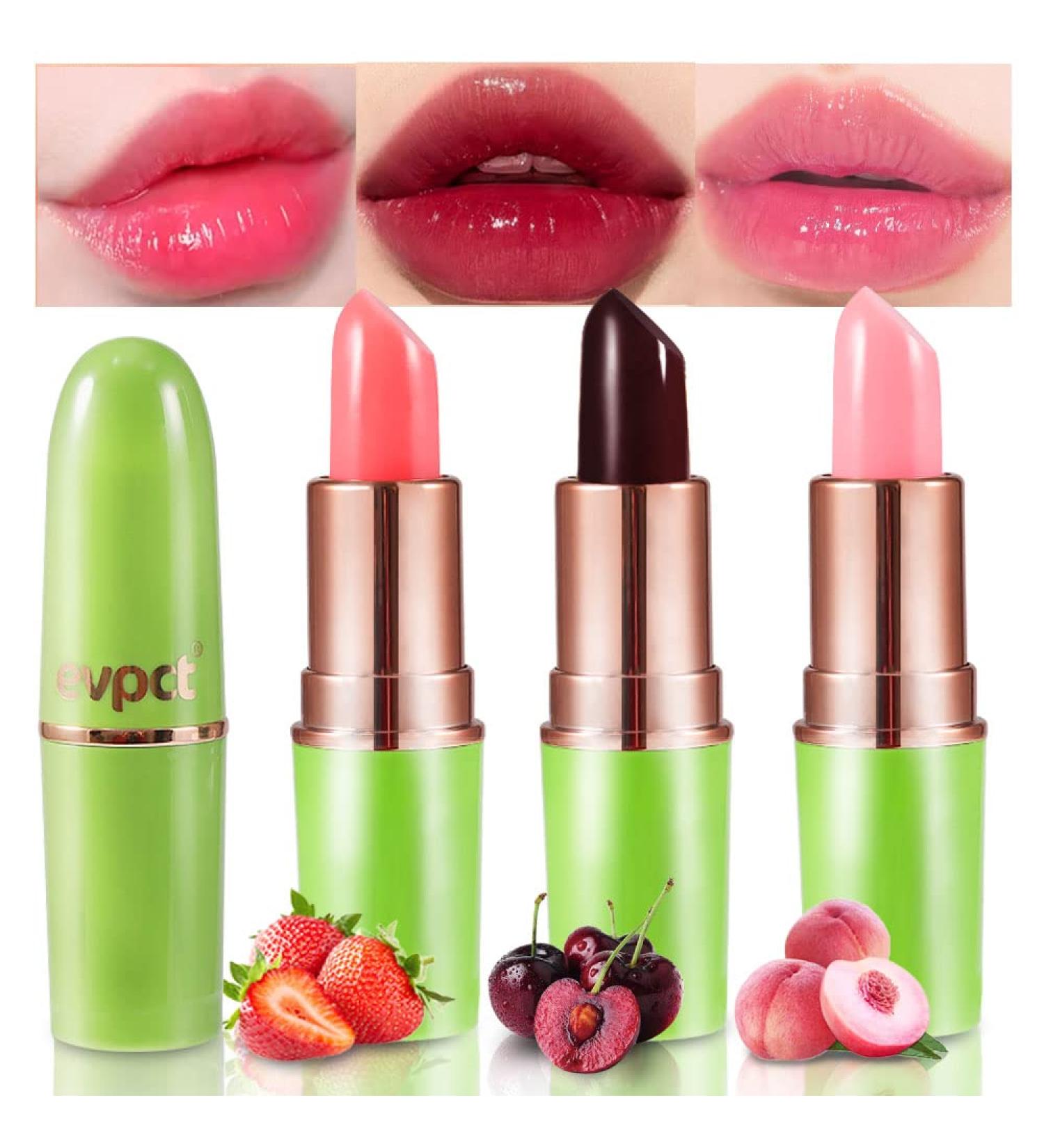 EVPCT 3Pcs Fruit Tinted Lip Balm Set - Long Lasting Color Changing Lipstick Stain for Women & Girls - Korean Mood Queen Lip Tint Gloss - 3 Count Pack - Buy Online on SooperMarket.com
