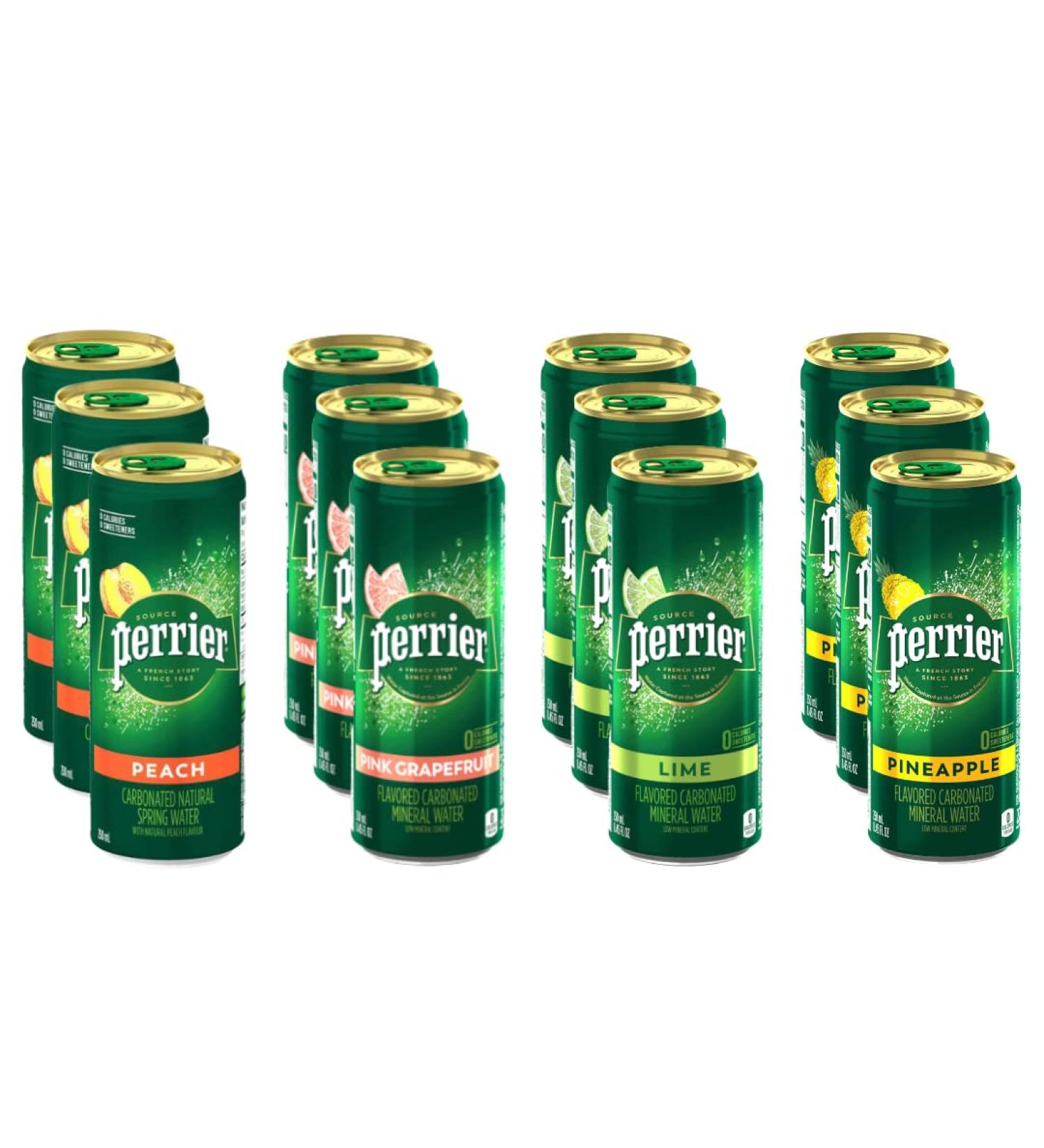 Perrier Flavored Carbonated Mineral Water Variety Pack - 12 Count - 11.15 Fl oz Cans - By Obanic - Refreshing Natural Sparkling Water Assortment - Buy Online on SooperMarket.com