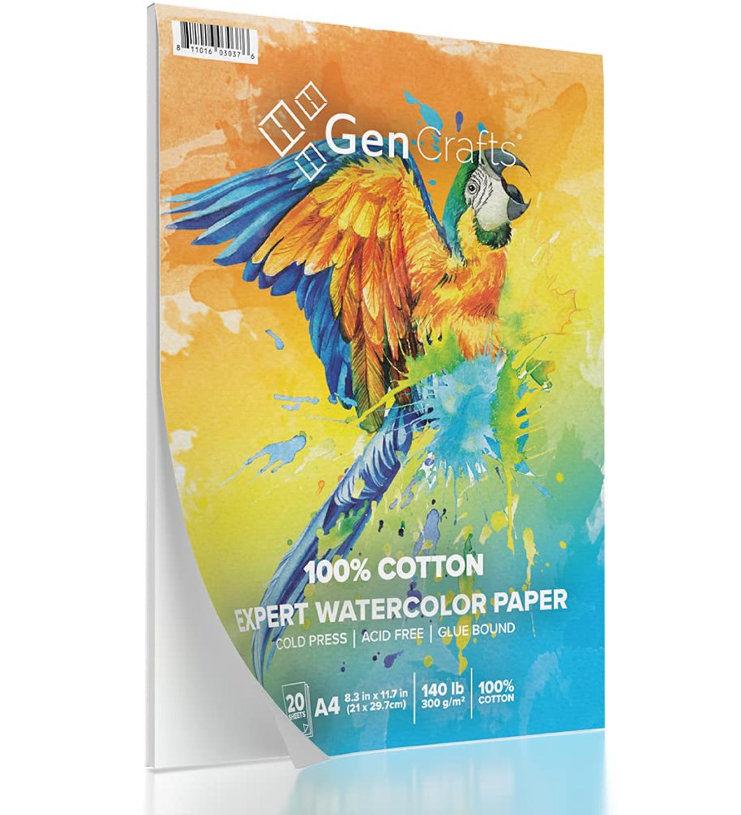 GenCrafts 100% Cotton Watercolor Paper Pad A4 - 20 Sheets - 140lb Cold Press Acid Free Sketchbook for Painting & Drawing - Buy Online on SooperMarket.com