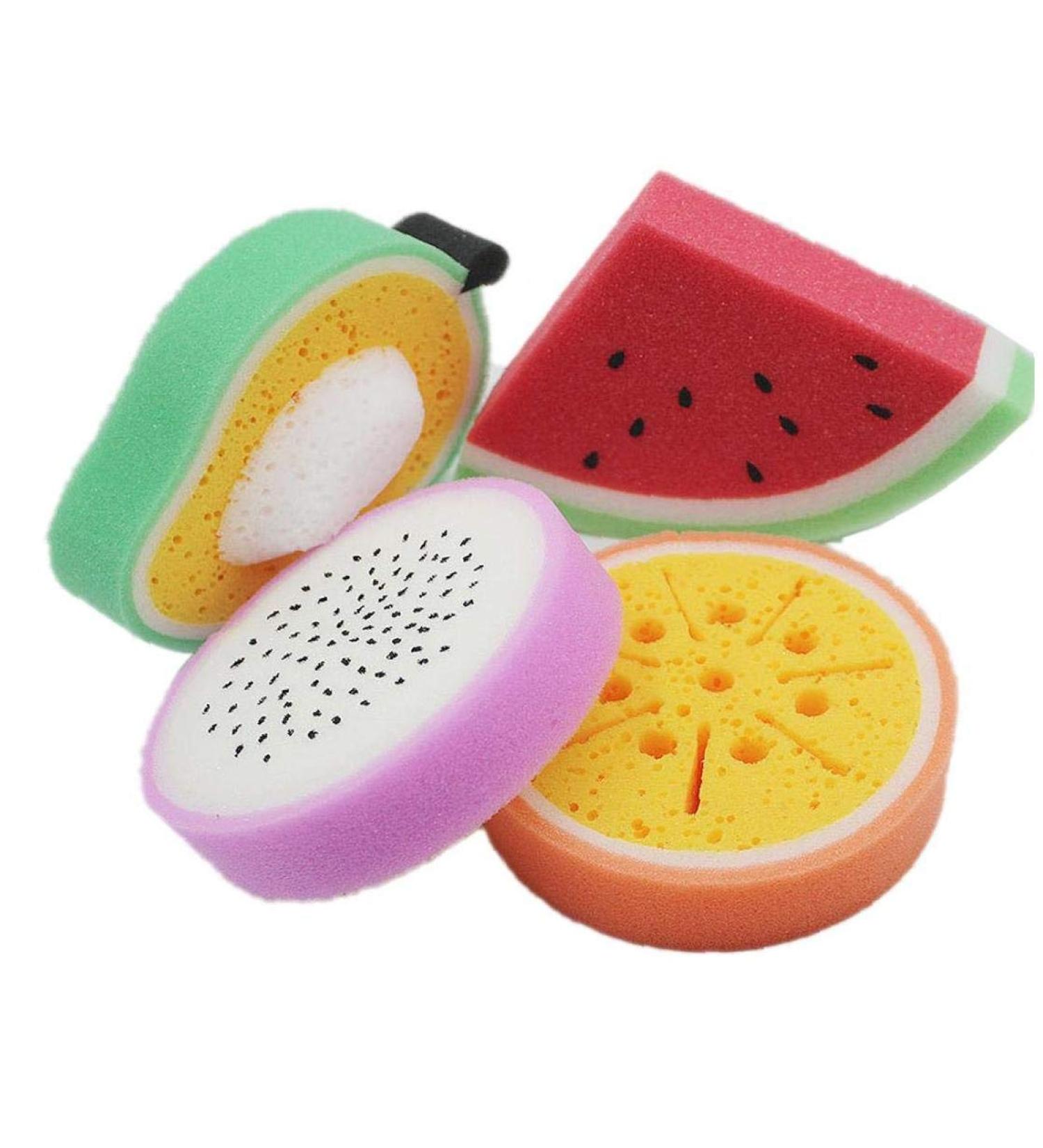 3-Piece Fruit Shaped Cartoon Bath Sponge Set | Bathroom Cleaning Supplies - Buy Online on SooperMarket.com