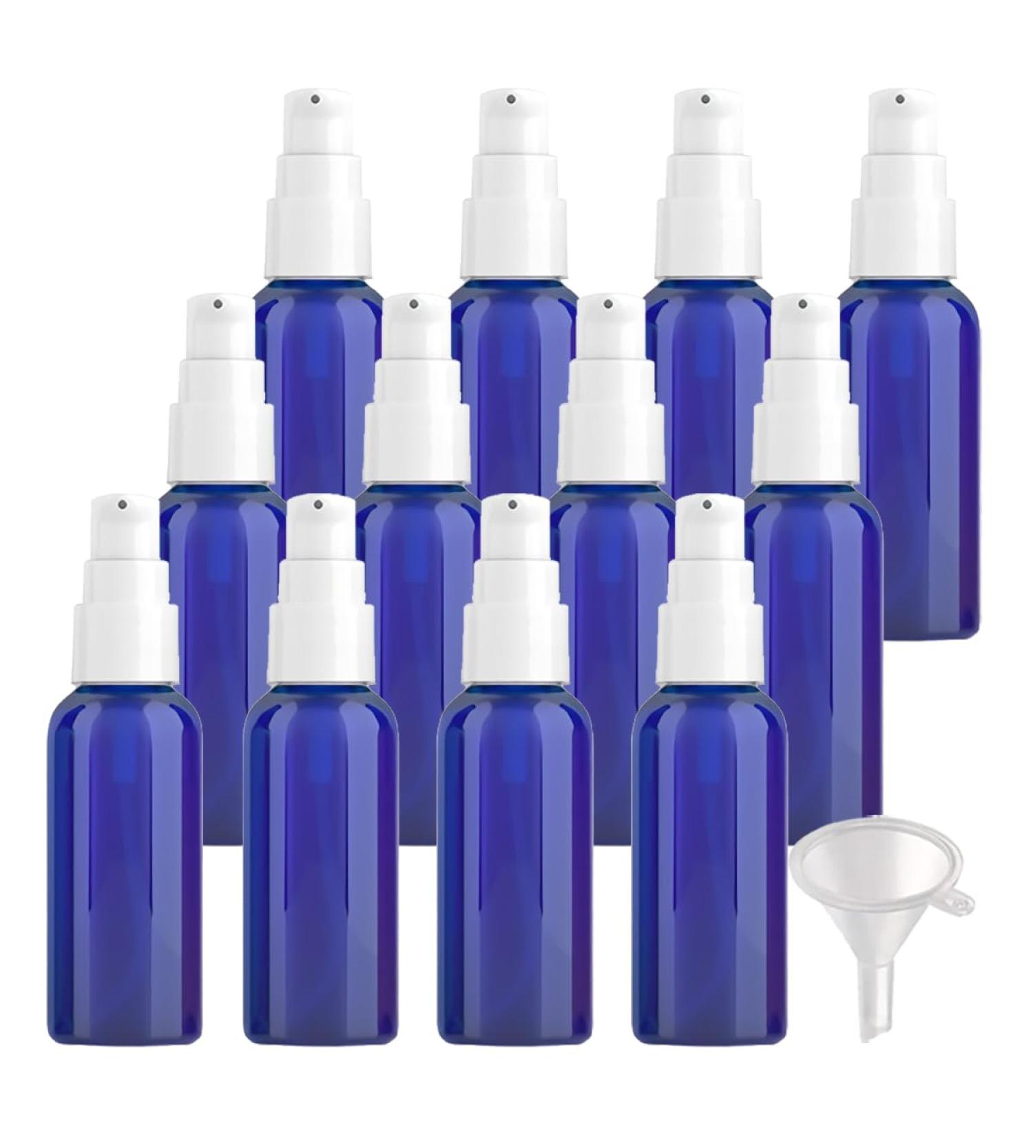 ZEOABSY 12 Pieces 50 ml Blue Lotion Bottles with WhiteÂ Pump 50ml Empty PET Plastic Lotion Pump Bottle Cosmetic Gel Travel Container for Cosmetic Make up Cleaning + 2 x Funnel Blue 50 ml - Buy Online on SooperMarket.com