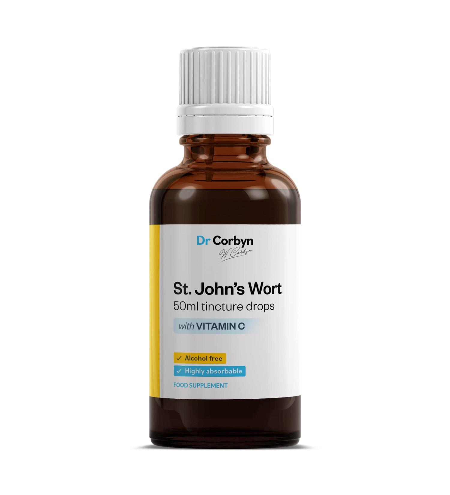 Dr Corbyn St. John's Wort Tincture Drops with Vitamin C - 50ml | Alcohol-Free Liquid Extract for High Absorption - Buy Online on SooperMarket.com